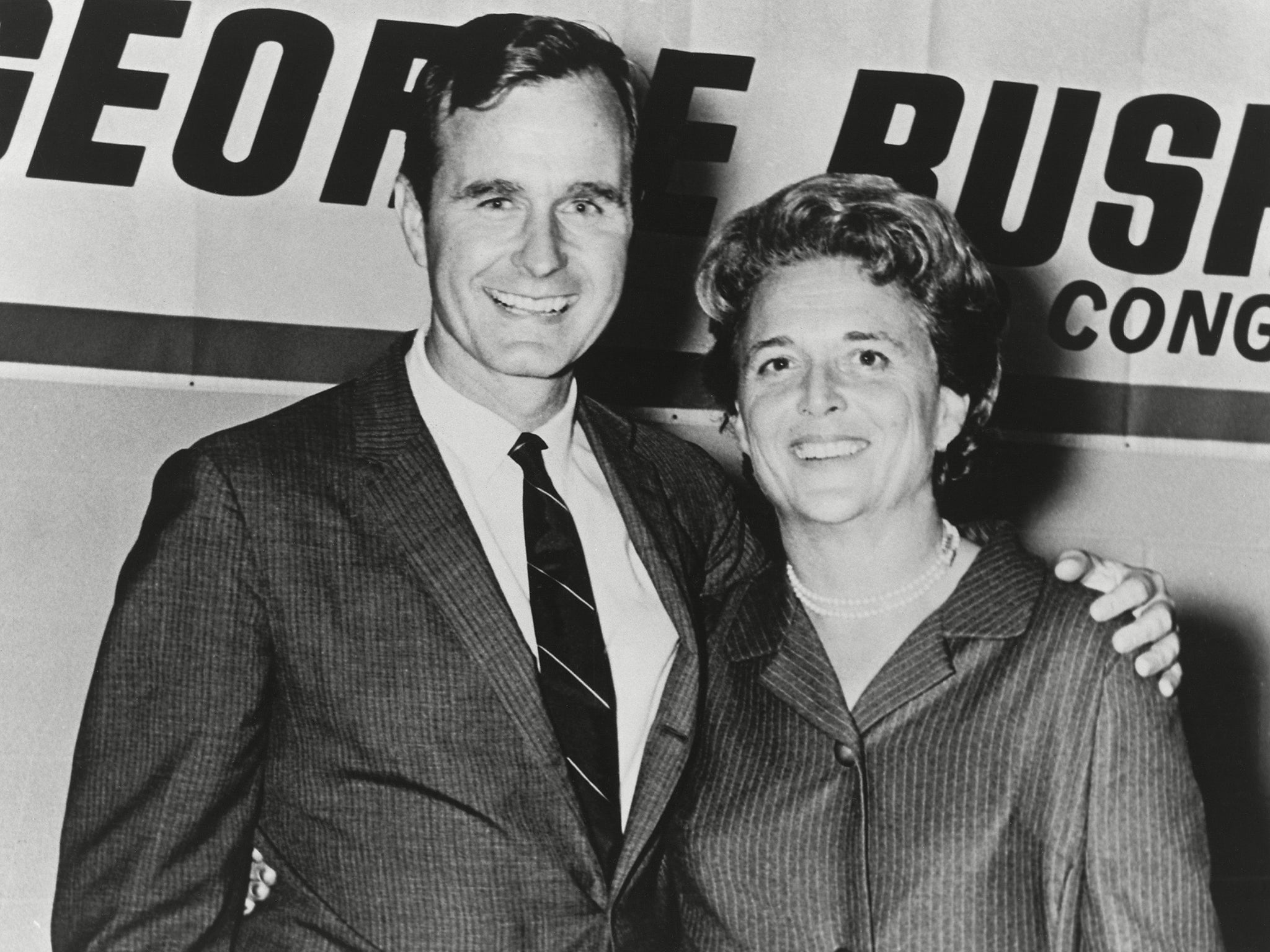 George and Barbara Bush in Houston Texas on the night which George was elected to Congress in 1966 (Rex)