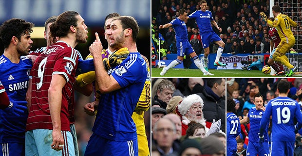 Andy Carroll and Branislav Ivanovic clash, John Terry scores, and Santa Clause in the home fans