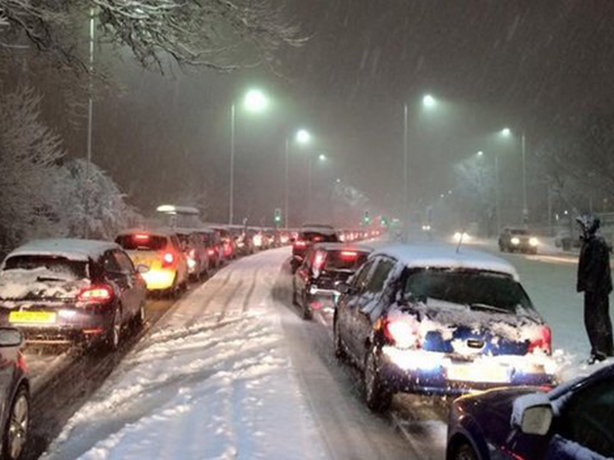Traffic chaos on the roads in Sheffield due to snow
