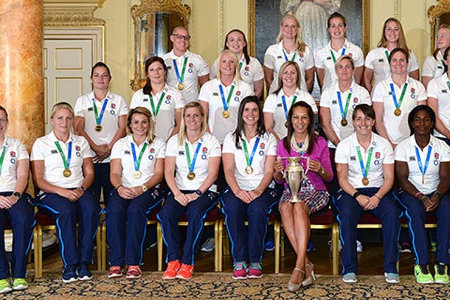 Golden girls: Helen Grant with England’s rugby World Cup-winning squad
