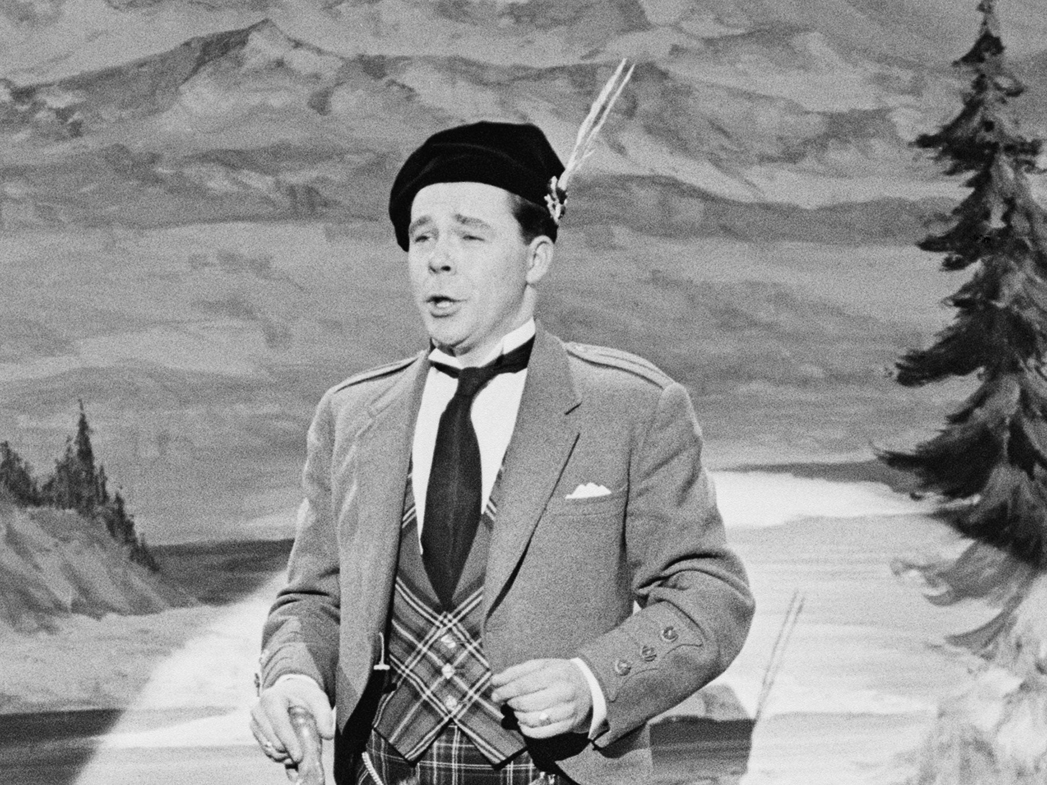 Scottish singer and entertainer Andy Stewart during the recording of a television show for Winston Curchill's 90th birthday, 8 November 1964