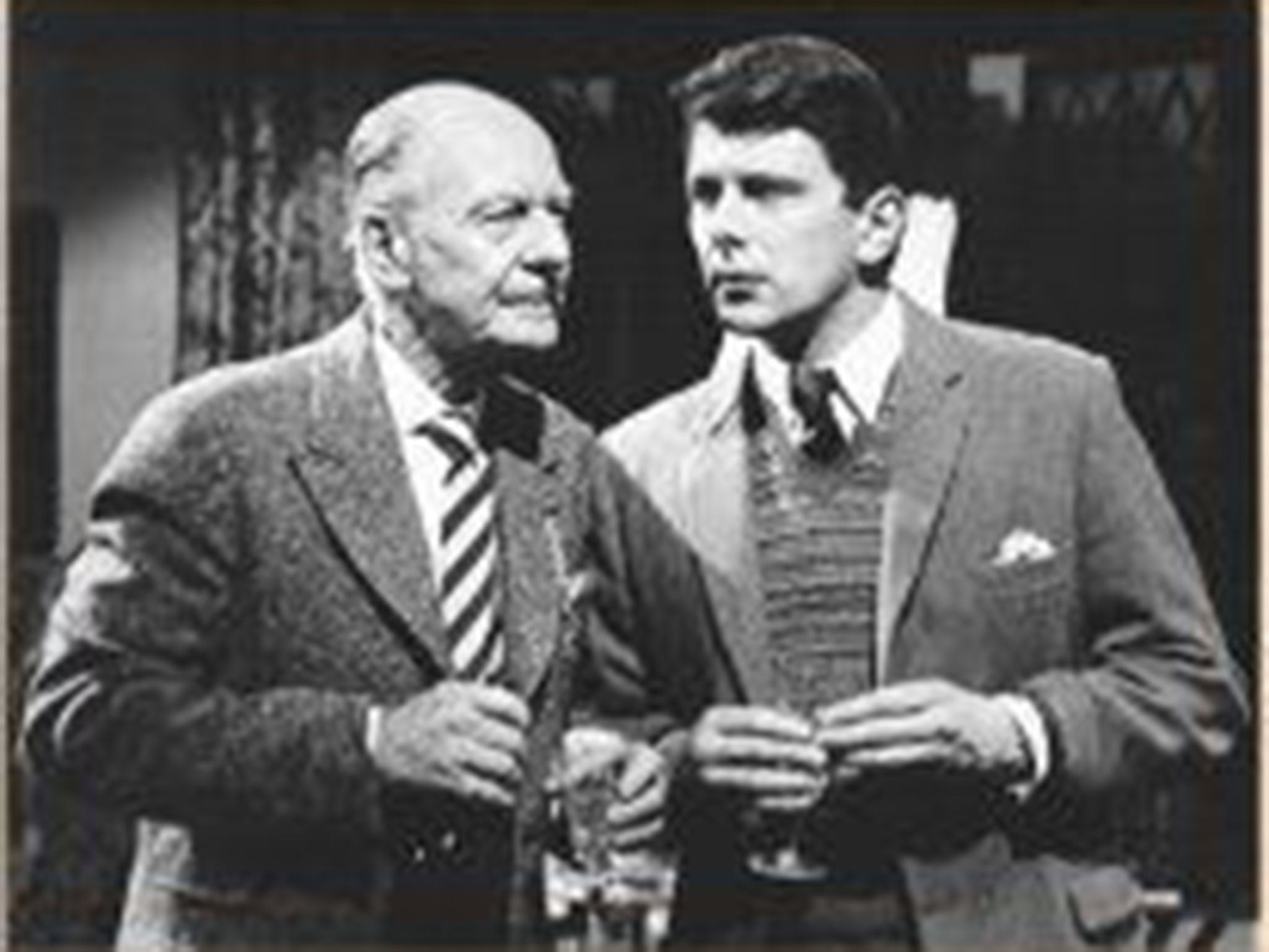 Scoular, right, with Sir John Gielgud in a 1981 TV adaptation of Agatha Christie’s Seven Dials Mystery
