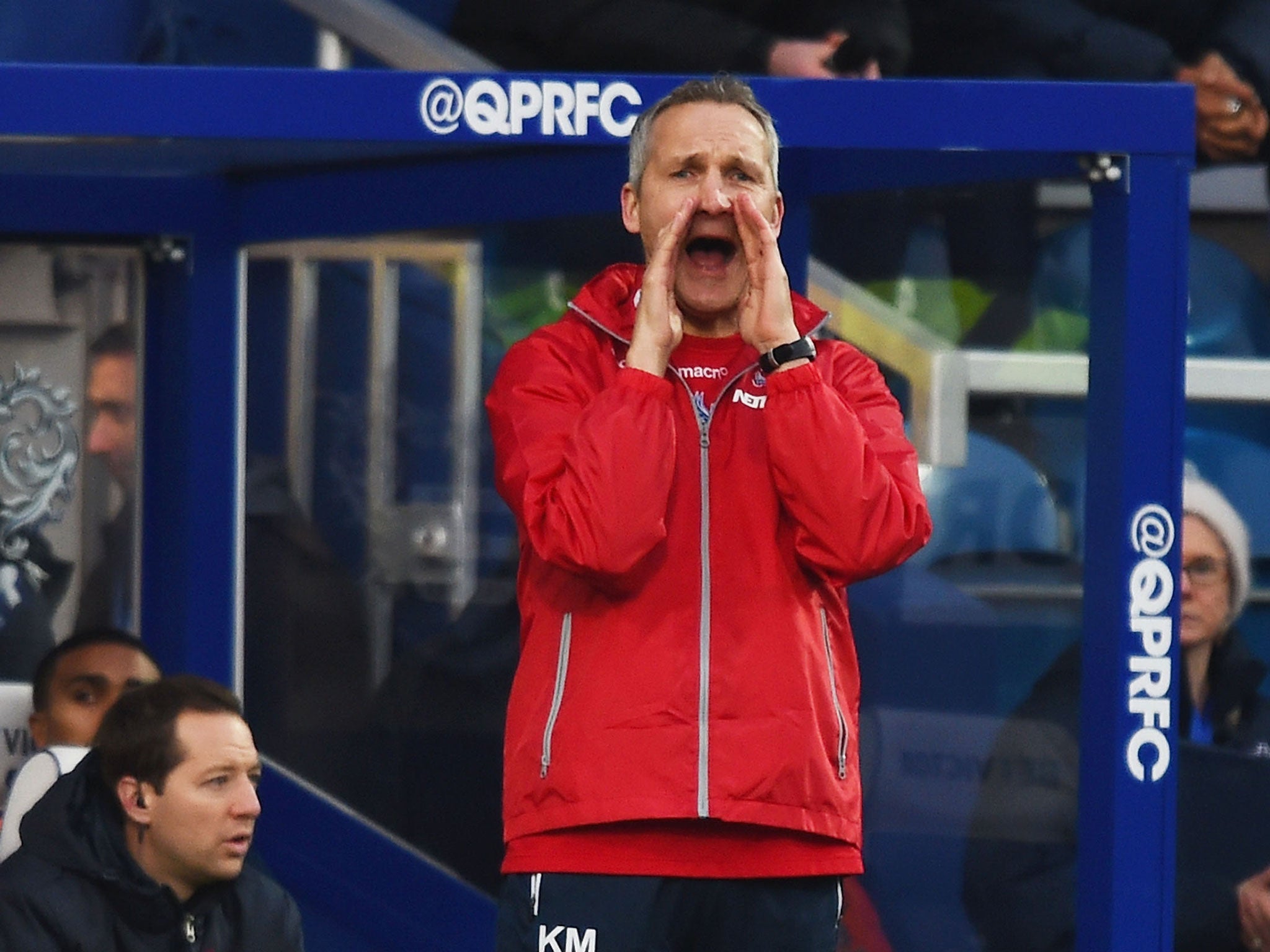 Palace's caretaker manager Keith Millen reacts on the touchline