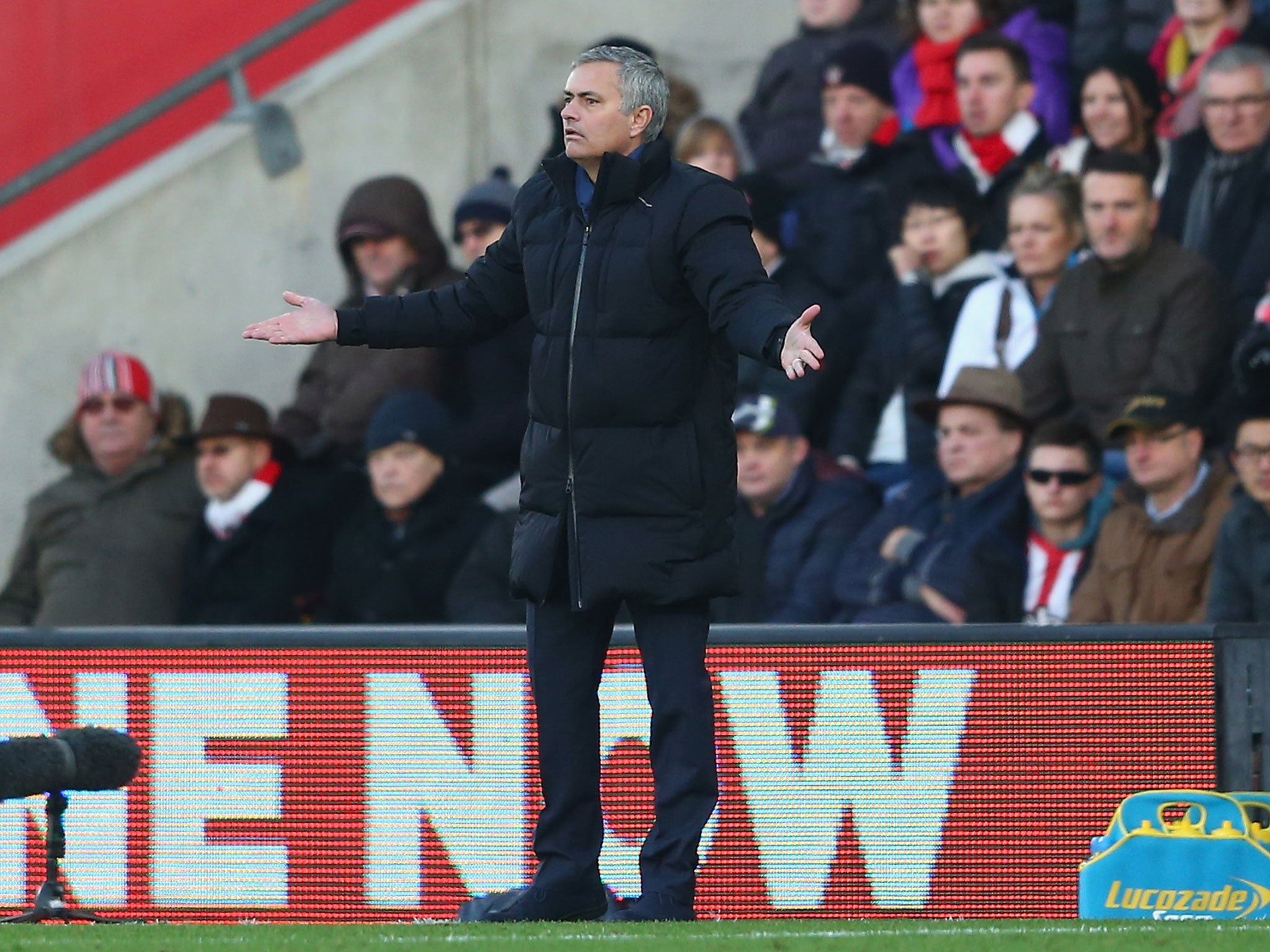 Jose Mourinho reacts on the touchline at St Mary's