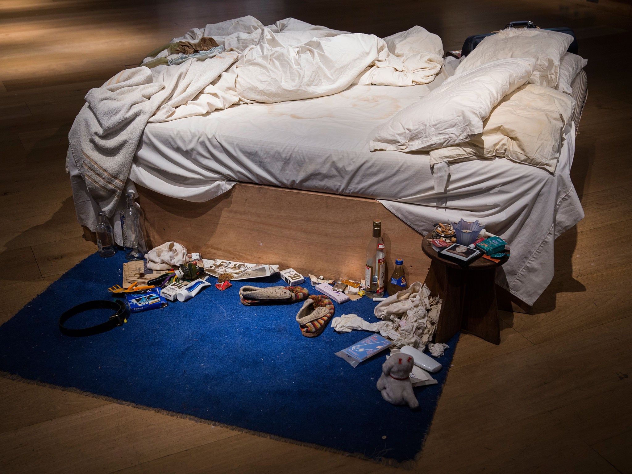 Tracy Emin's 1998 piece 'My Bed' on display at Christie's