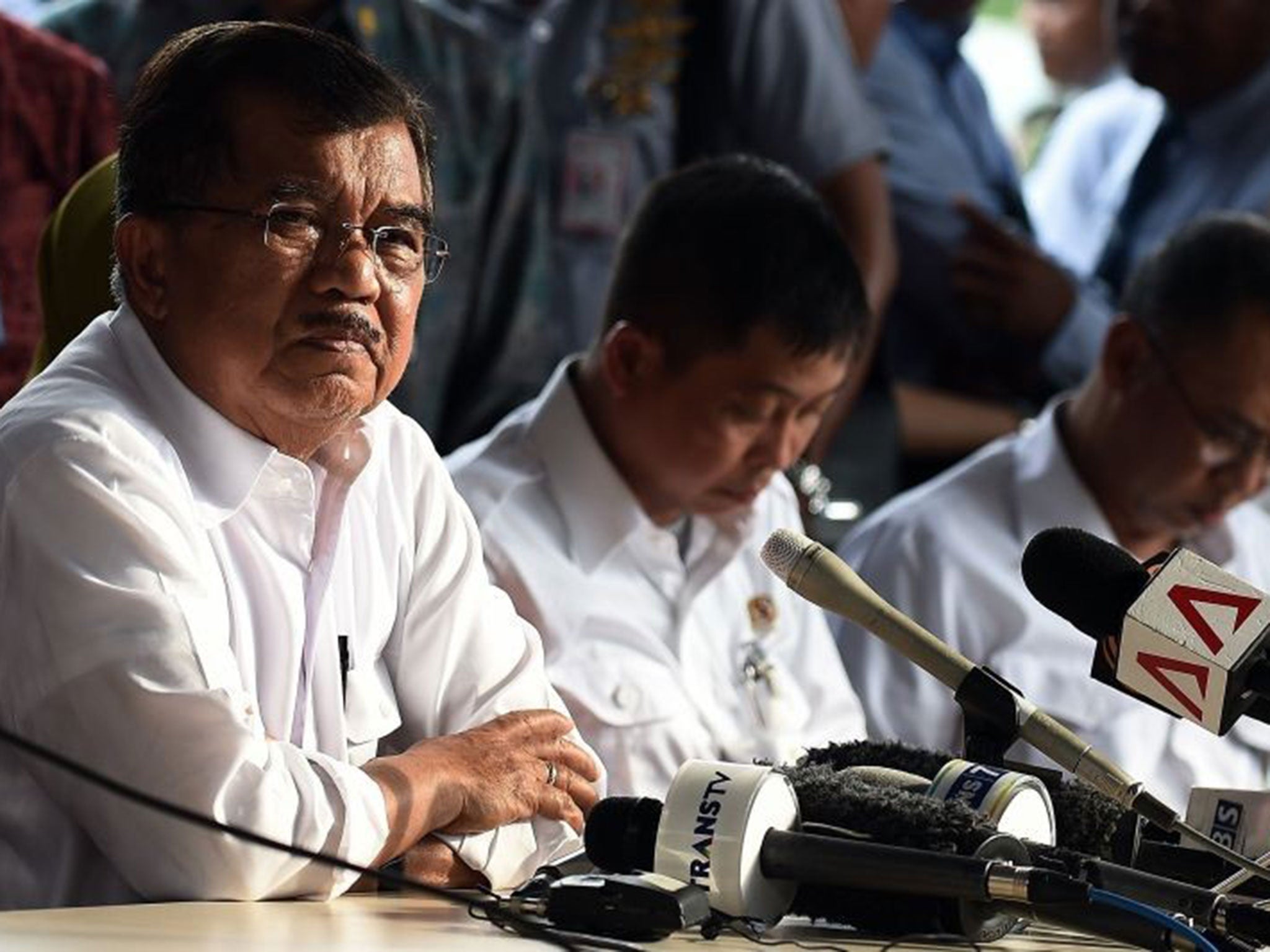 Indonesia's Vice President Jusuf Kalla during a press conference on the missing plane