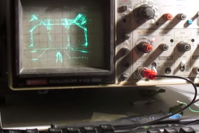Classic first-person shooter Quake runs on the 2D screen of a modified oscilloscope 