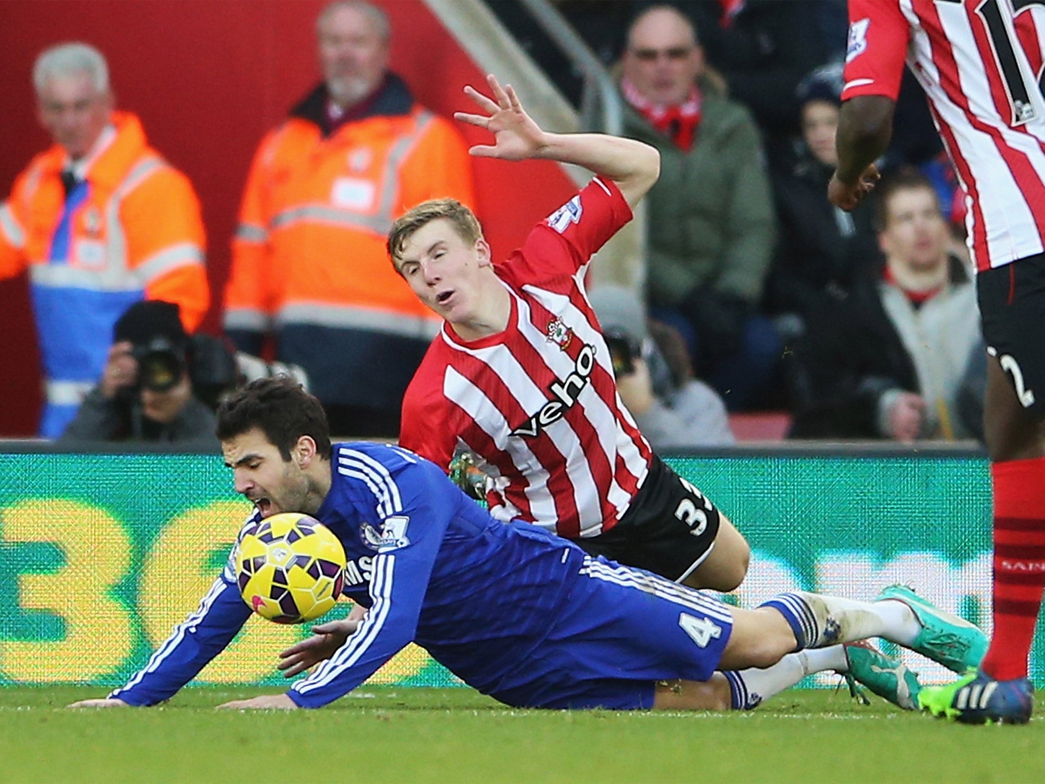 Cesc Fabregas was wrongly booked for diving against Southampton on Sunday