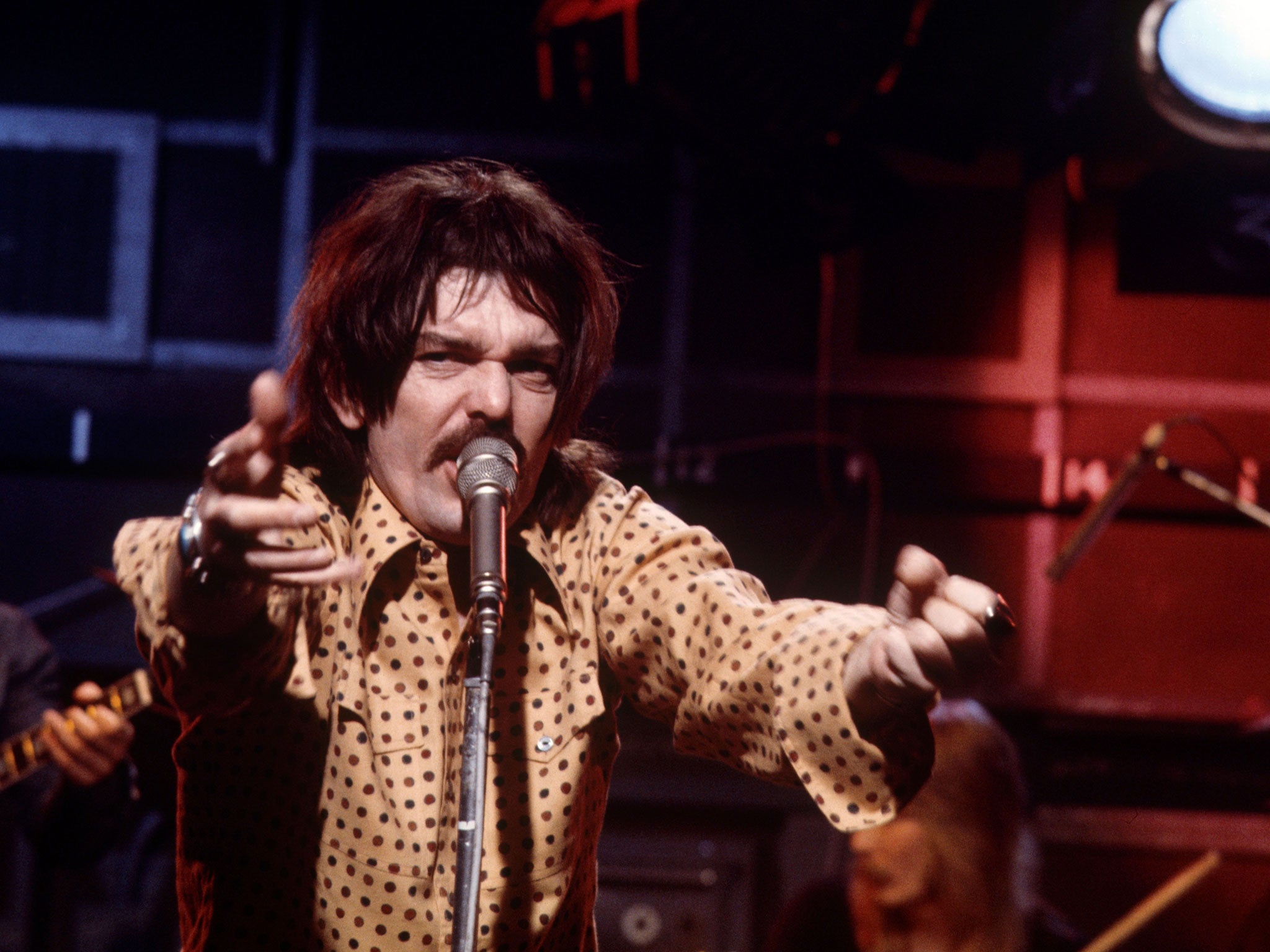 Captain Beefheart performs on stage in 1975