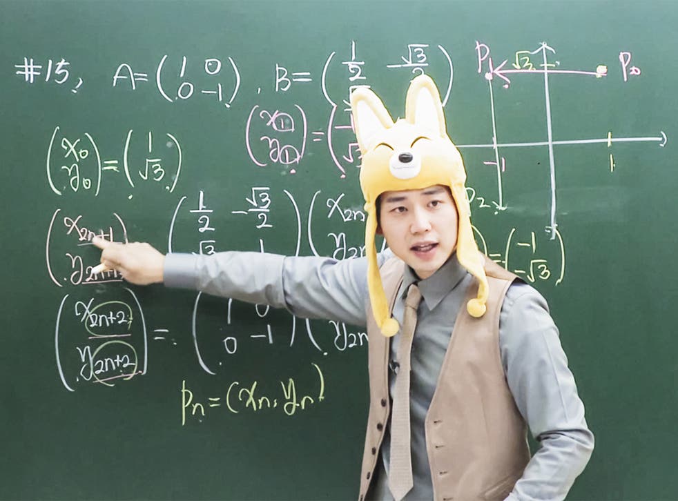 Maths tutor Cha Kil-yong wears bizarre costumes at his cram school