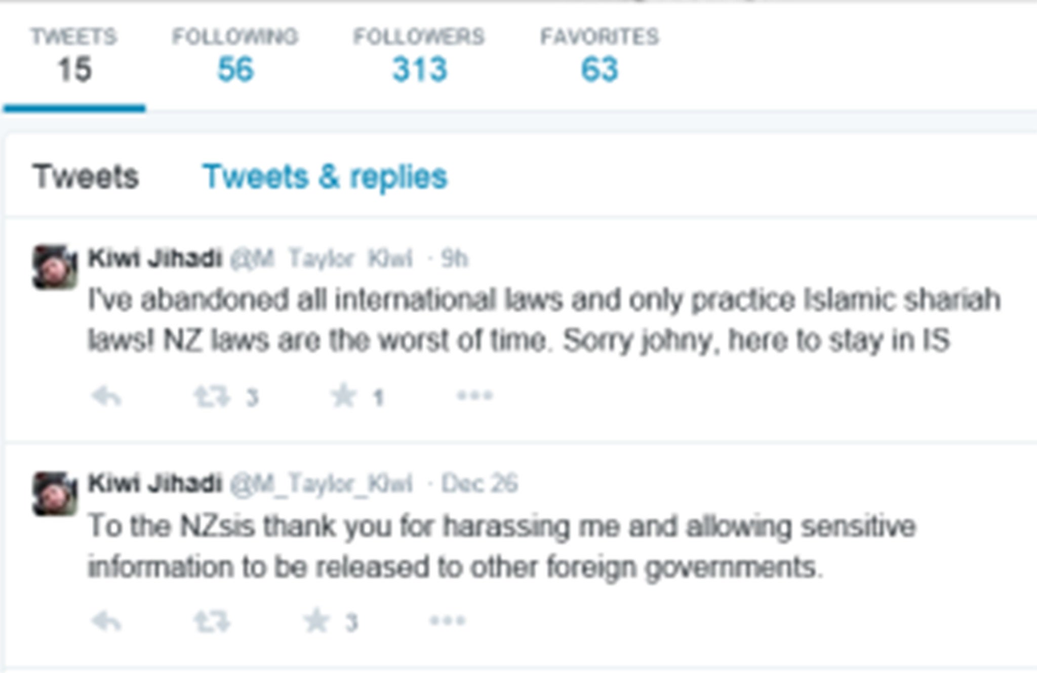 A screen shot capturing some of Taylor's tweets