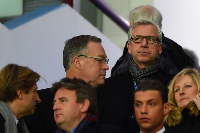 Alan Pardew watches Crystal Palace from the stands against Aston Villa