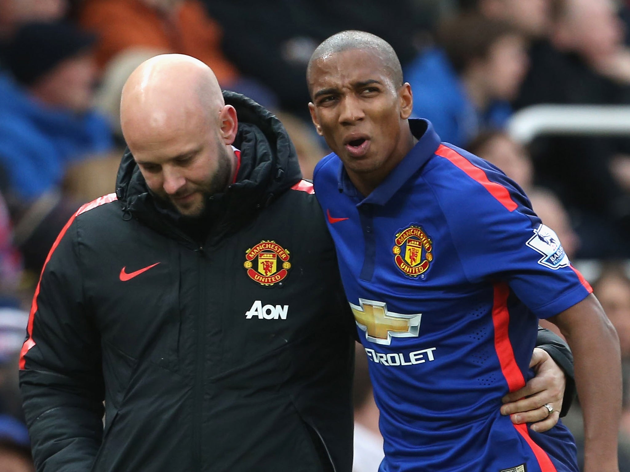 Ashley Young comes off injured against Stoke