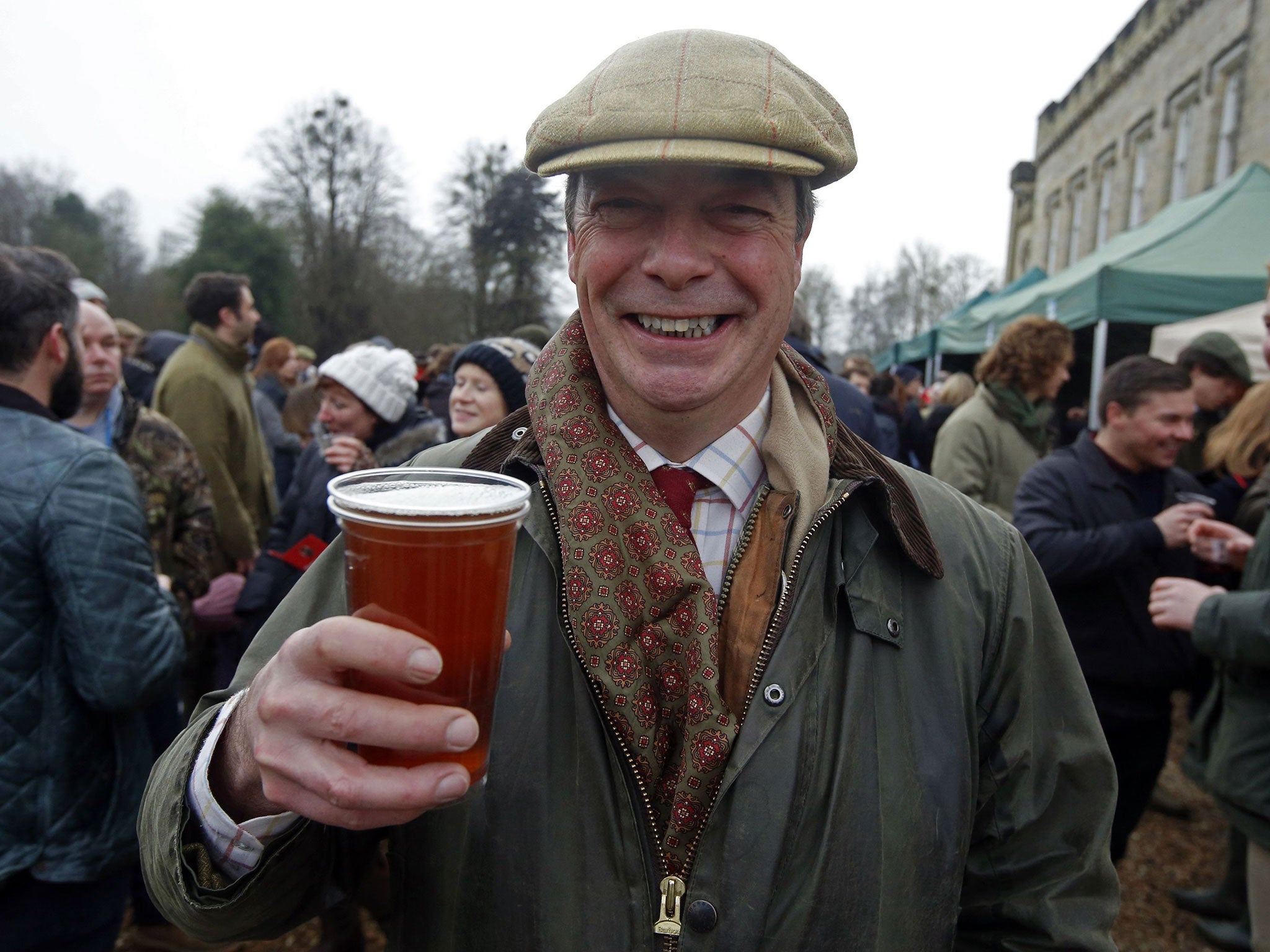 Ukip leader Nigel Farage attends the meet of the Old Surrey Burstow and West Kent Hunt at Chiddingstone Castle for 2014's Boxing Day hunt