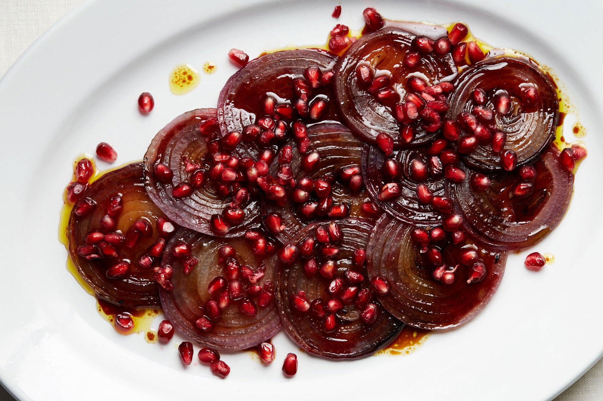 Griddled red onions with pomegranates
