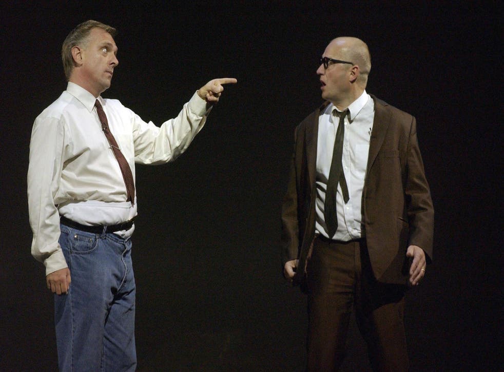 Rik Mayall and Adrian Edmonson perform in a stage version of Bottom, whose title 'pleasingly' doesn't rhyme with any other word
