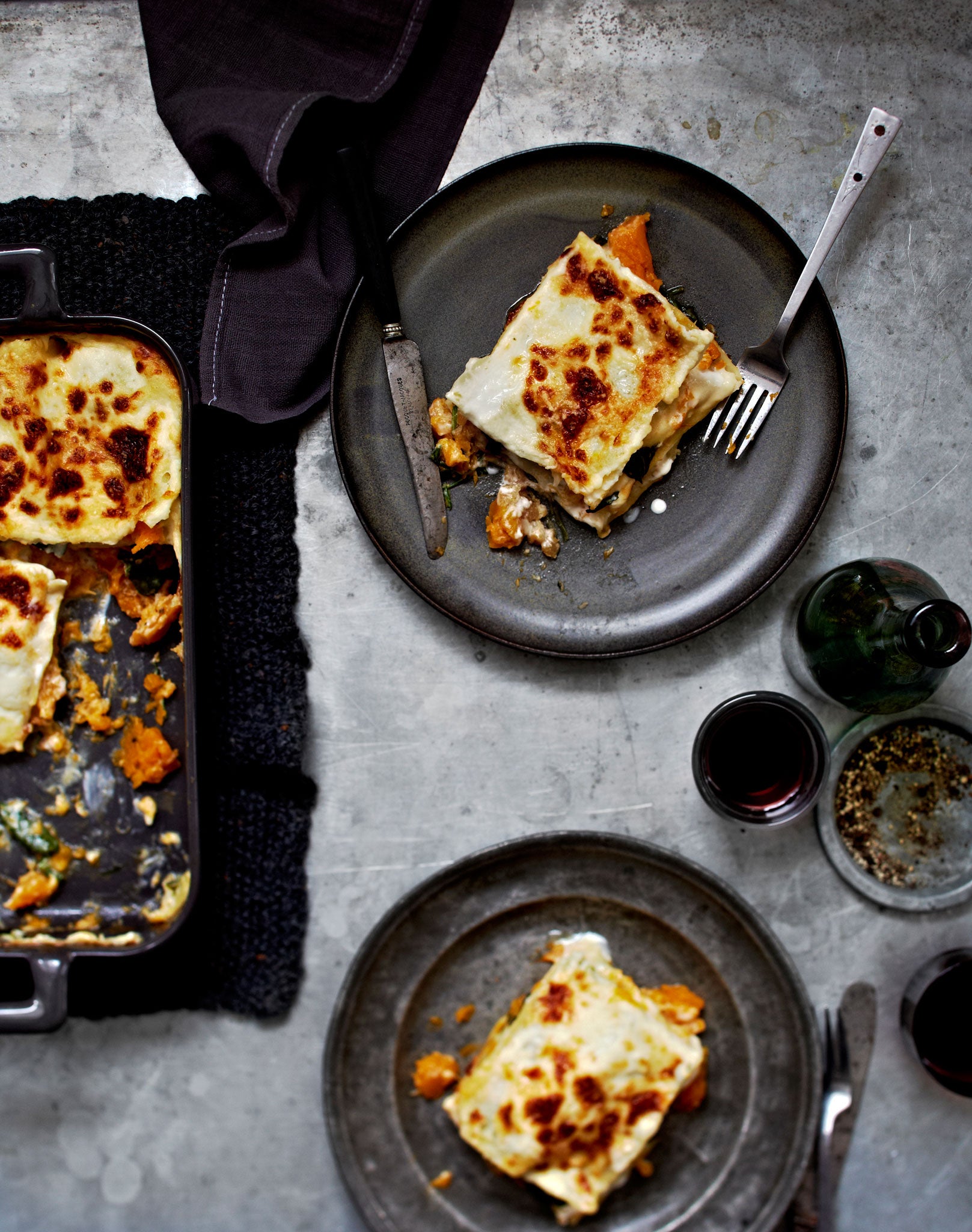 Roasted pumpkin and spinach lasagne