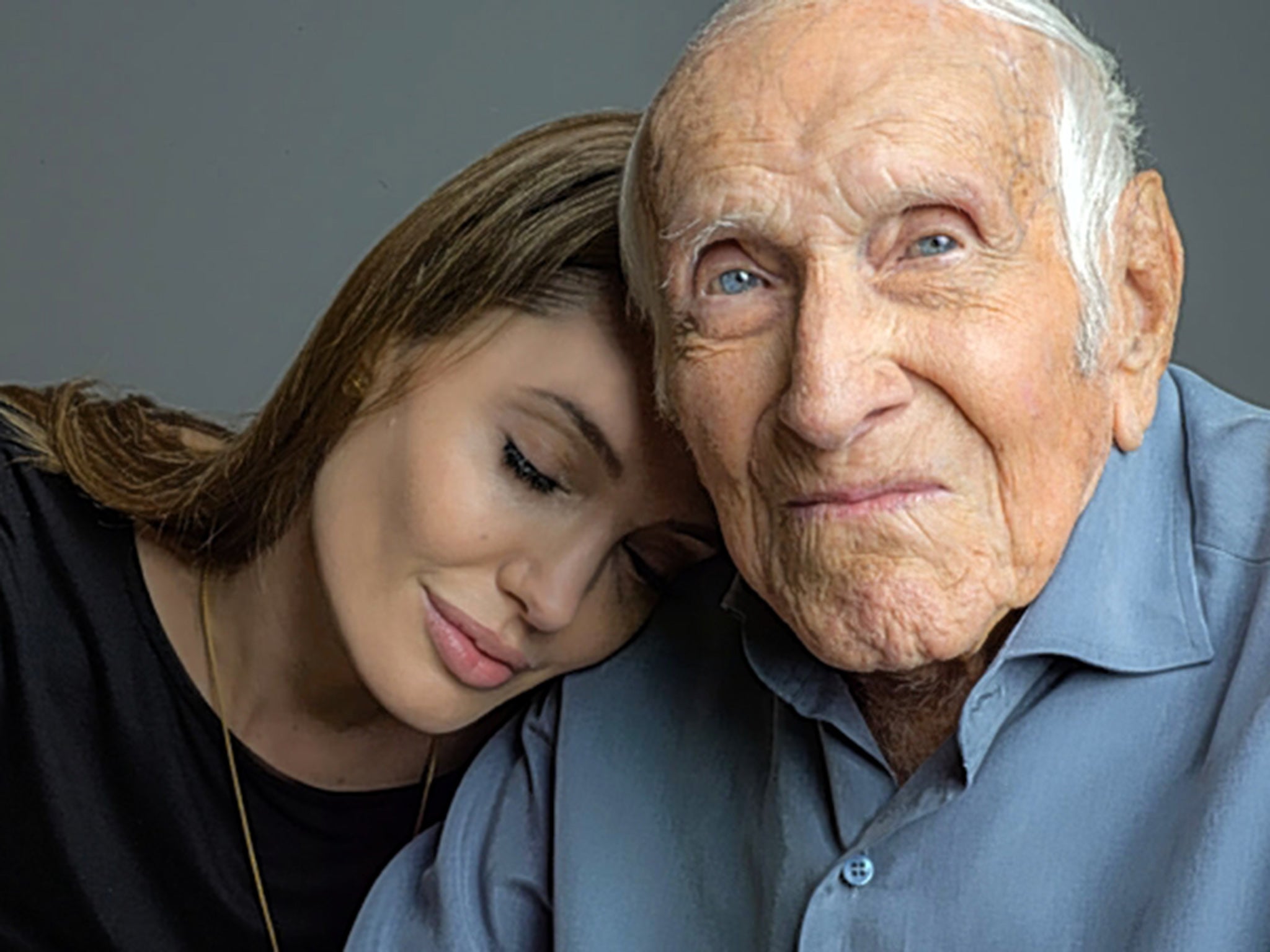 Angelina Jolie with Louis Zamperini, the subject of Unbroken