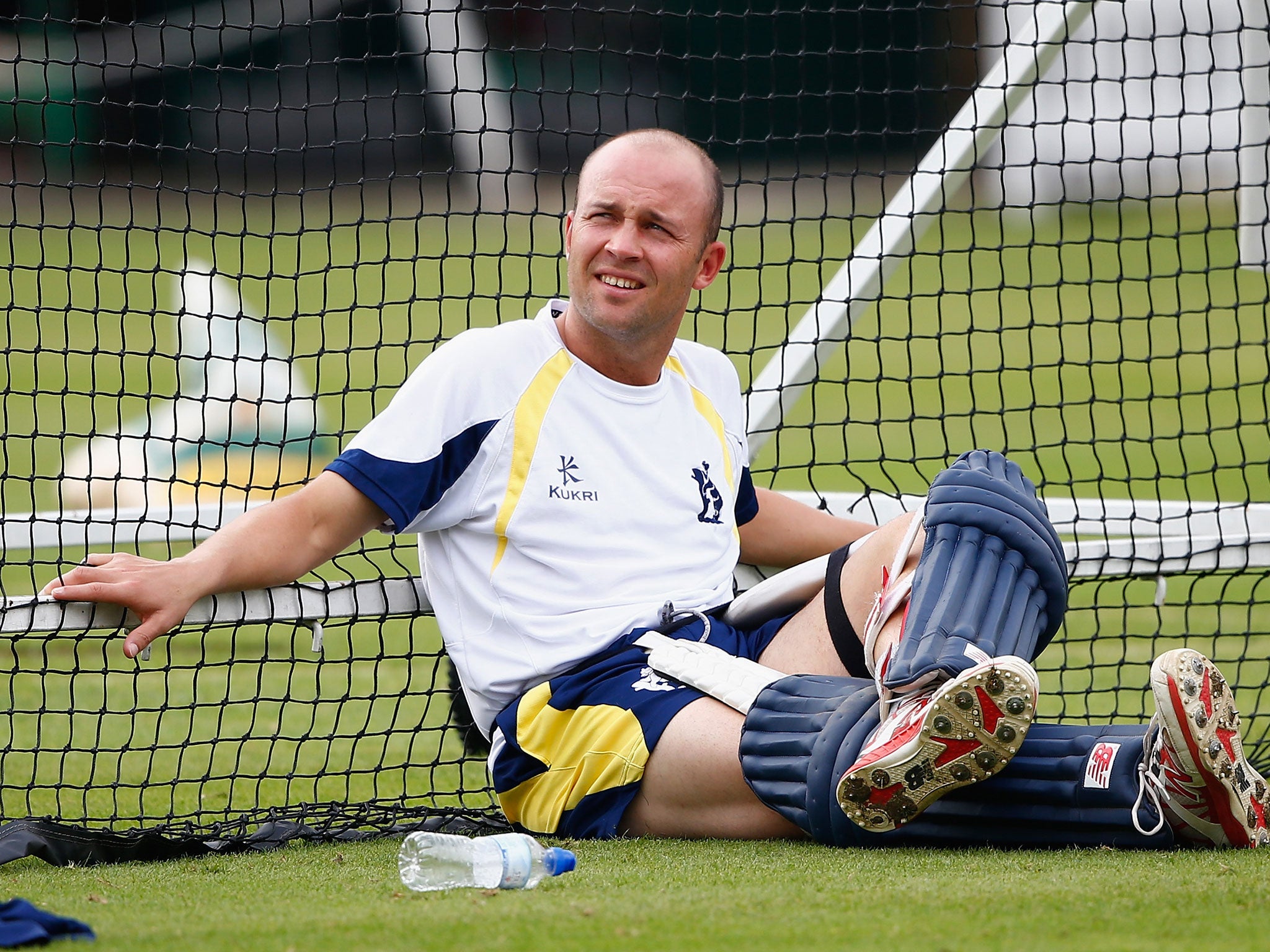 Trott relaxes in training during a session with Warwickshire