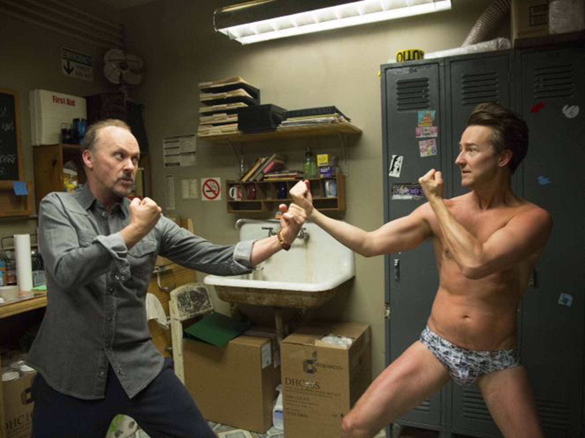 Michael Keaton with Edward Norton in Birdman (AP)