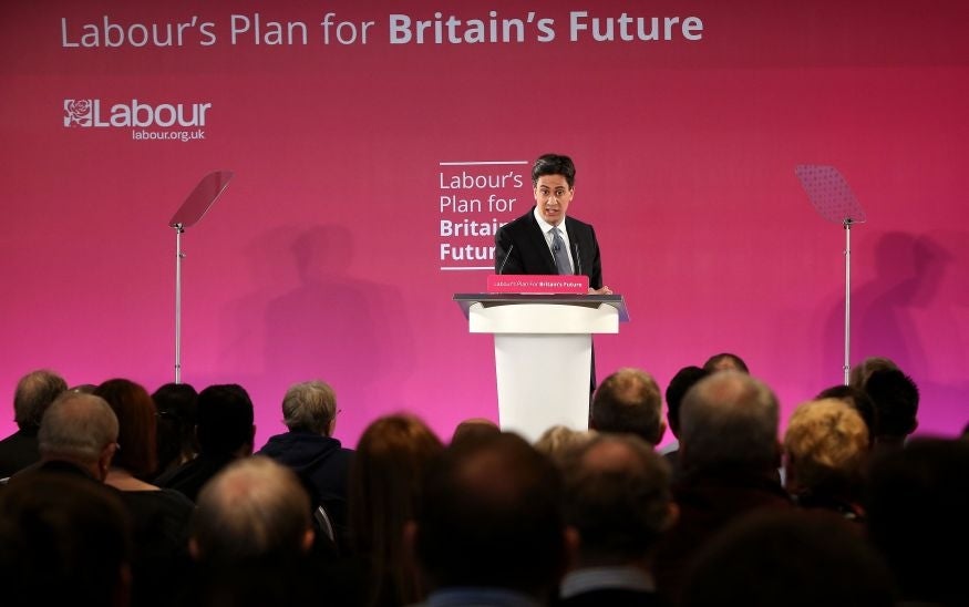 Labour leader Ed Miliband gives a speech at the Lowry complex at Salford Quays in Greater Manchester, where he claimed he will lead a "crusade to change the country".