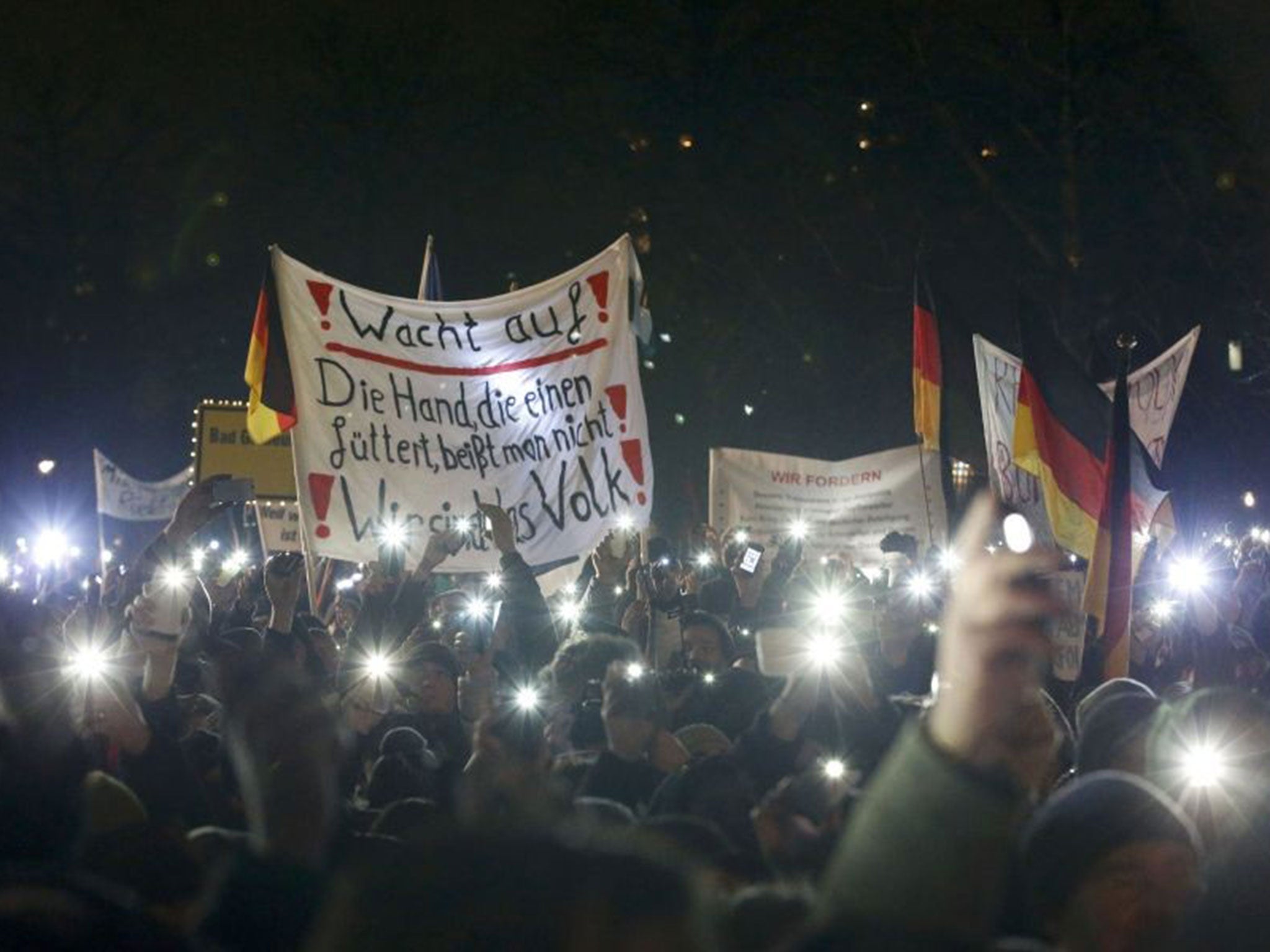 Pegida supporters marching in Dresden on 5 January