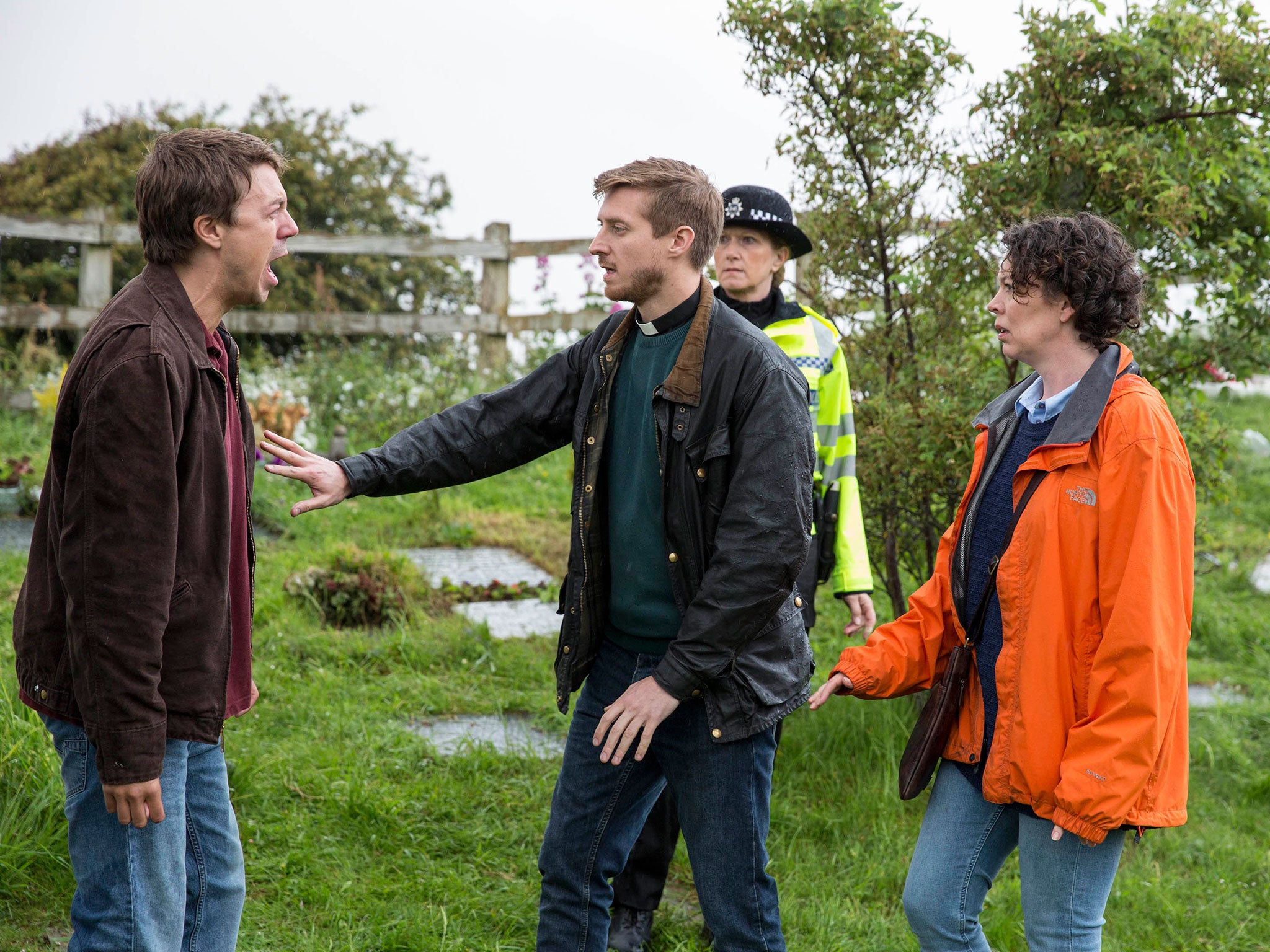 Arthur Darvill, Olivia Colman and Andrew Buchan in Broadchurch series two