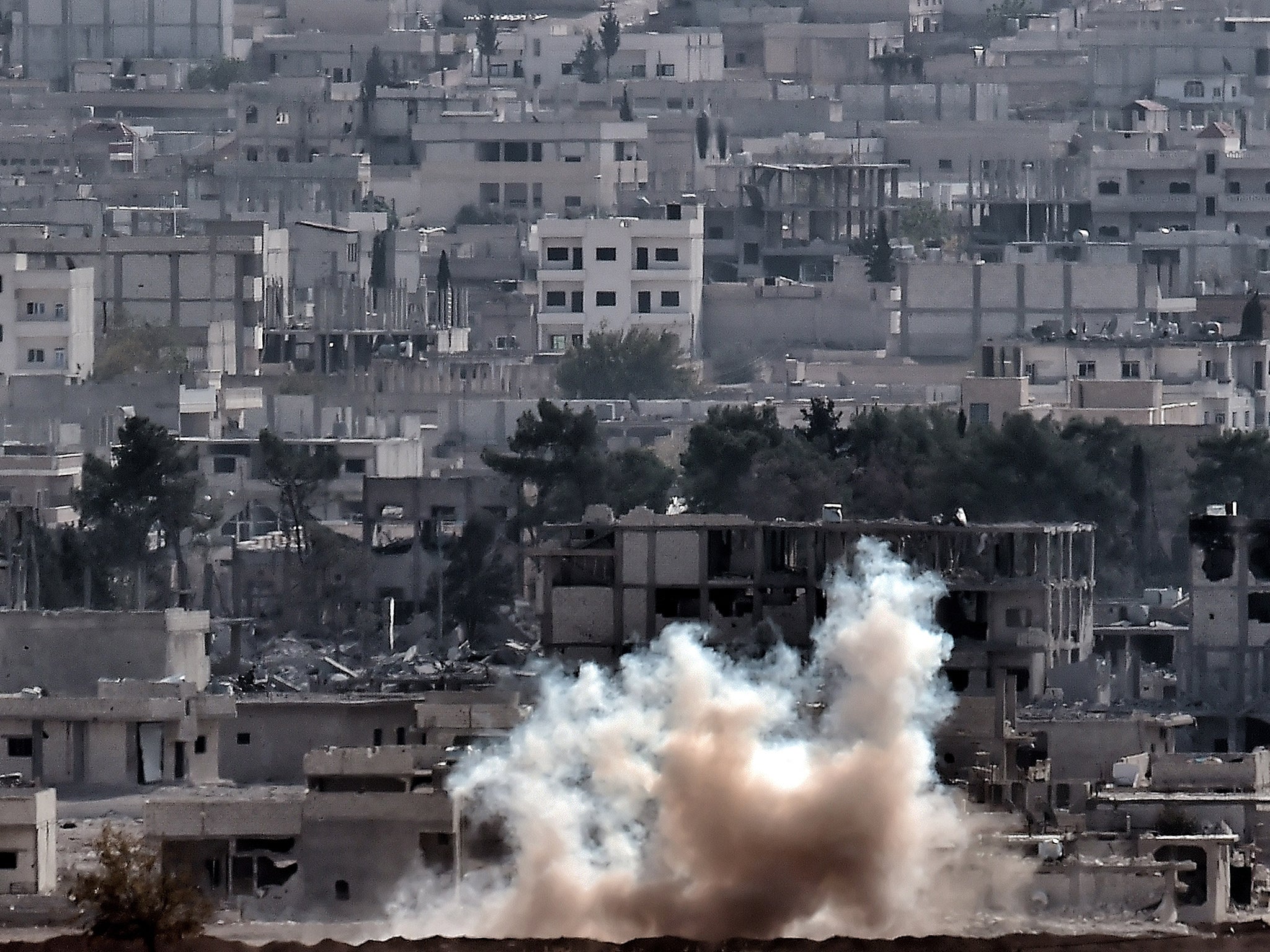 Smoke rises in the Syrian city of Kobani.