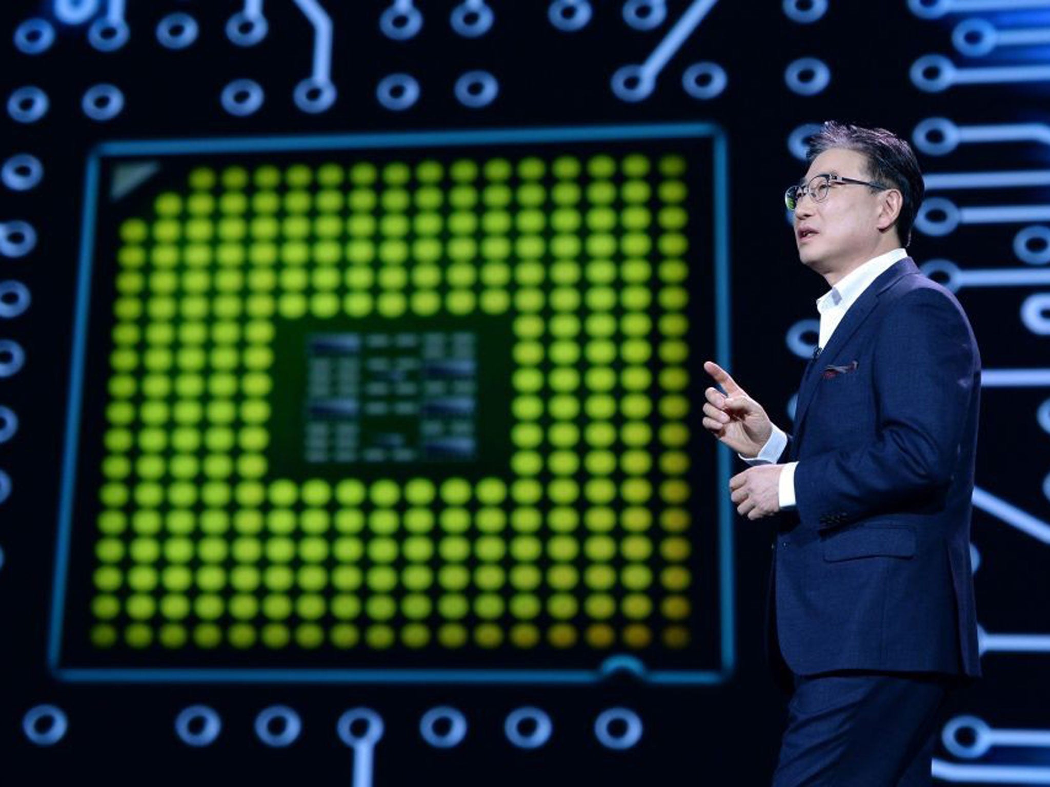 President and chief executive of Samsung Electronics, Boo-Keun Yoon, speaks during the Samsung keynote at the 2015 International Consumer Electronics Show (CES) in Las Vegas, Nevada, USA