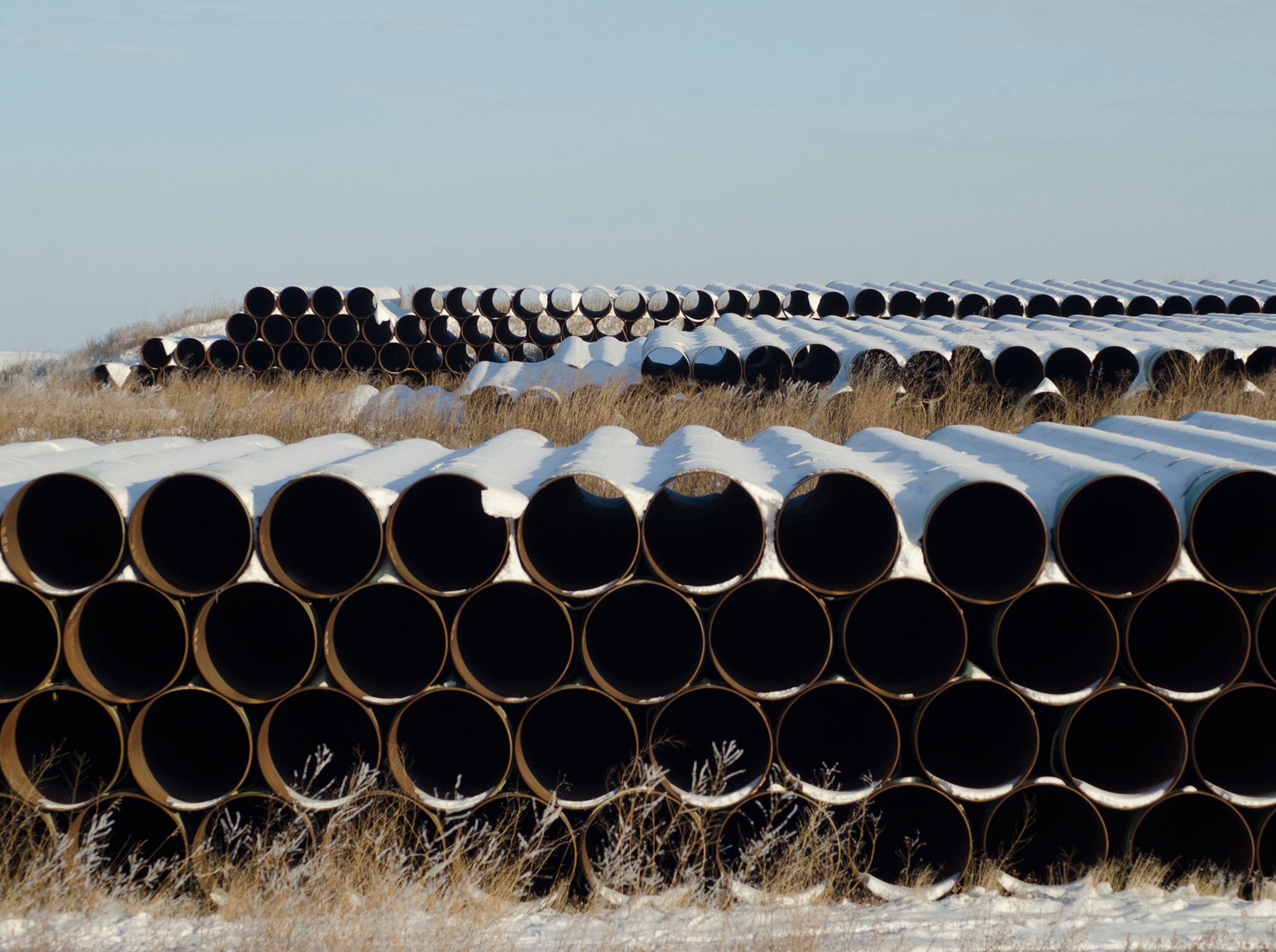 A depot used to store pipes for Transcanada planned Keystone XL oil pipeline is seen in Gascoyne, North Dakota November 14, 2014