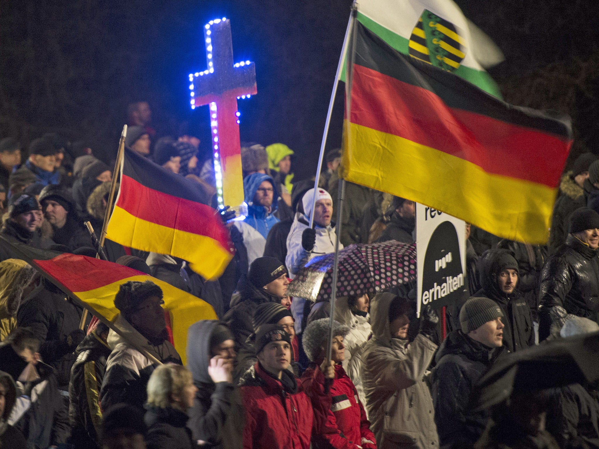 Demonstrators at an anti-Islamic rally in Dresden