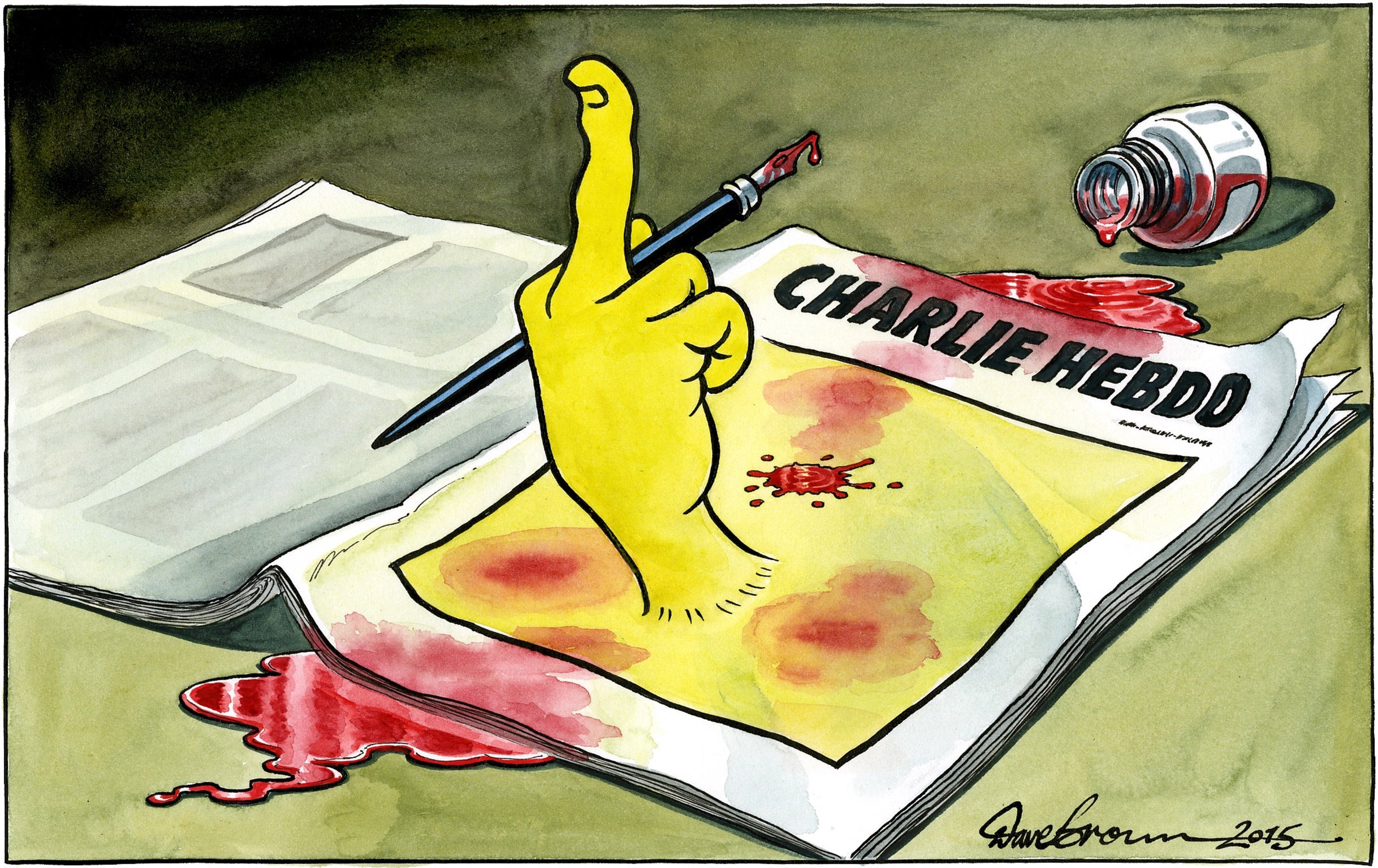 The cartoon produced by The Independent's Dave Brown following the Charlie Hebdo massacre