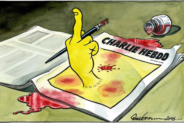 The cartoon produced by The Independent's Dave Brown following the Charlie Hebdo massacre