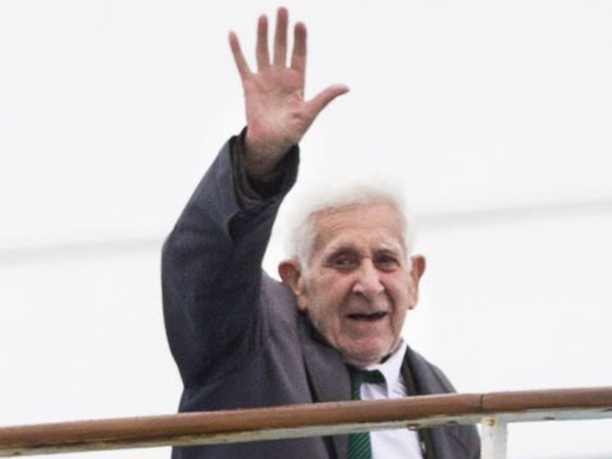 Jordan boards the ferry on his way home from Normandy in June 2014