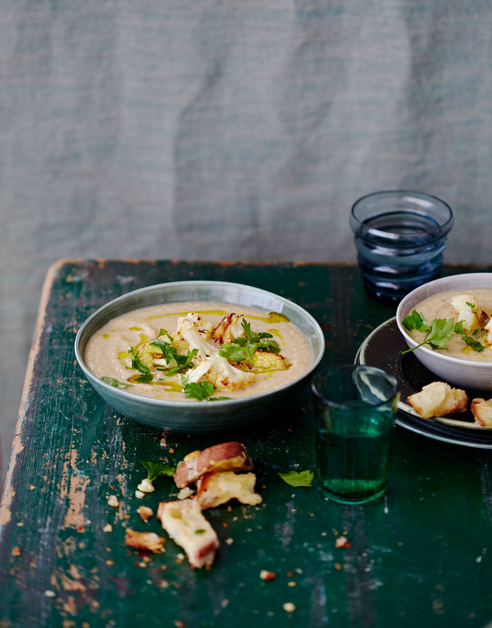 Bill's cauliflower soup served with Gruyère-topped sourdough