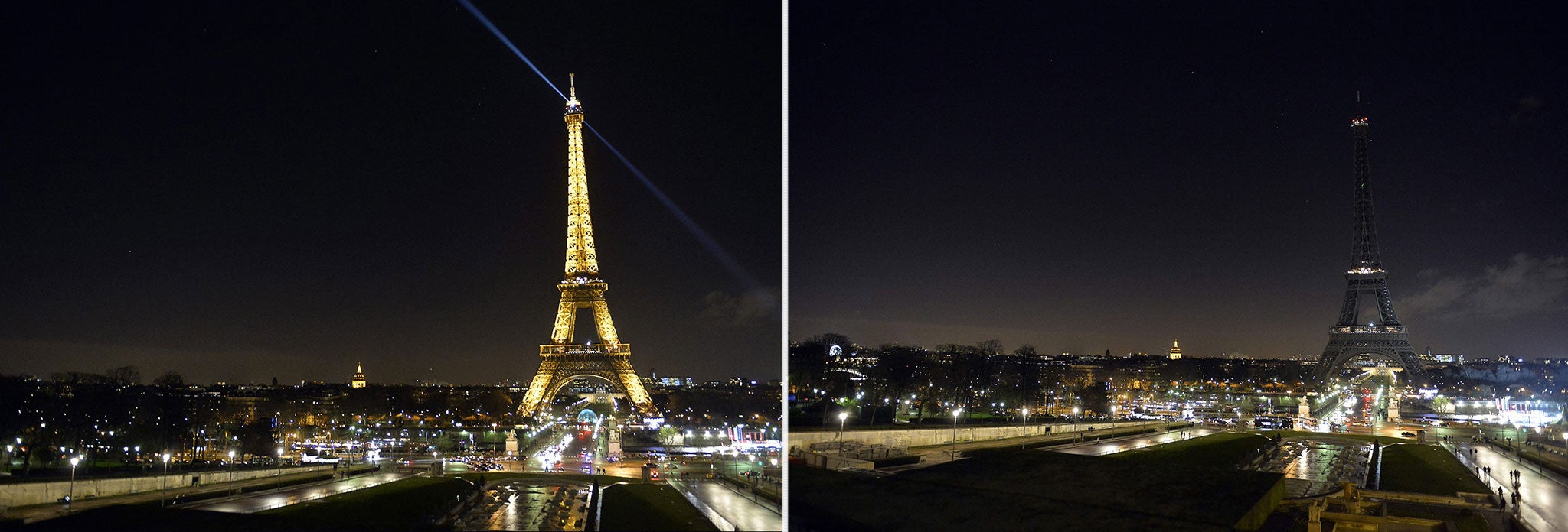 The Eiffel Tower lights went out last night in tribute to the victims of the Charlie Hebdo massacre