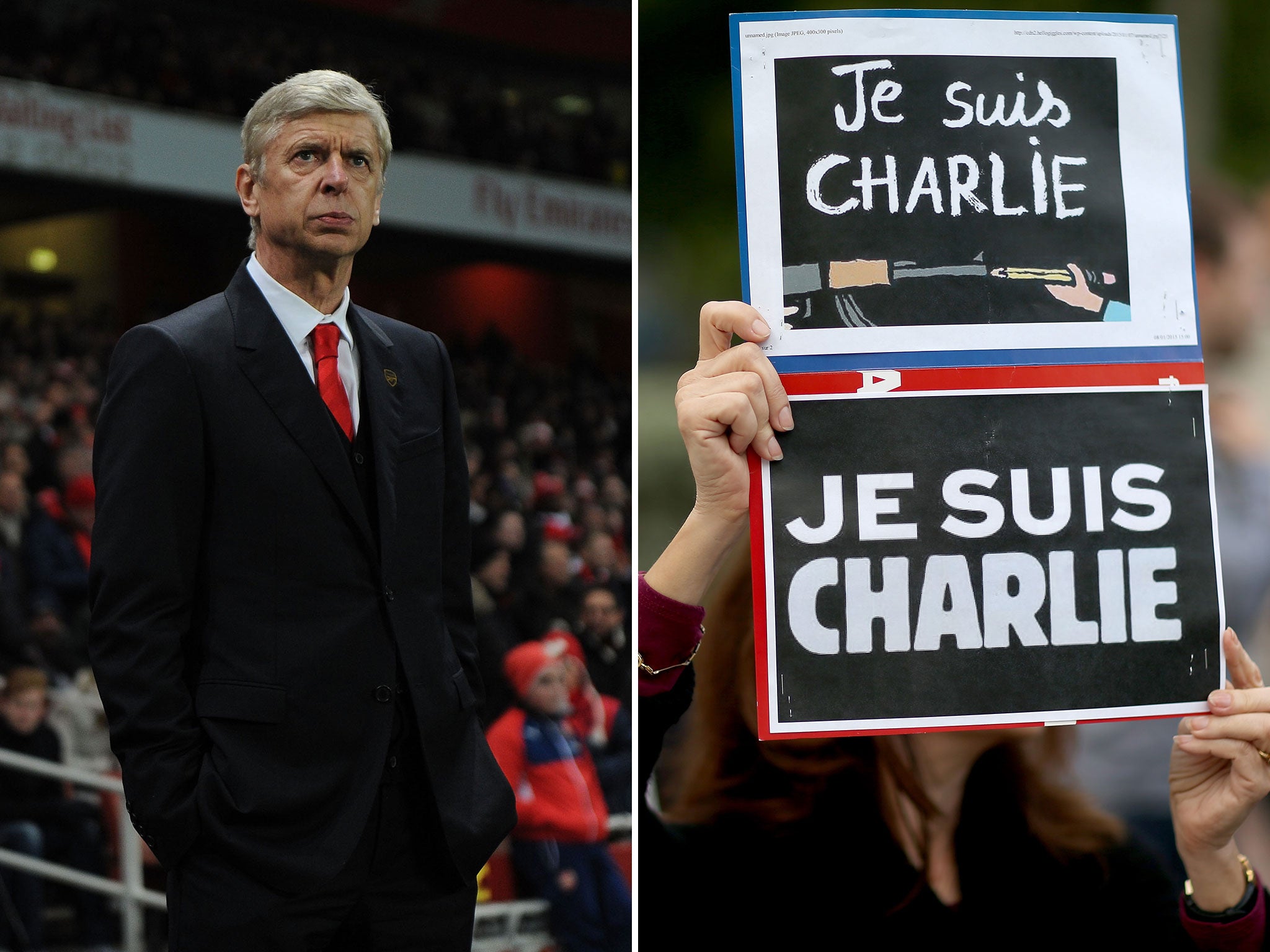 Arsenal manager Arsene Wenger and a tribute to the Charlie Hebdo attack victims