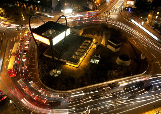 Vehicles negotiate the Old Street roundabout in Shoreditch, which has been dubbed 'Silicon Roundabout'
