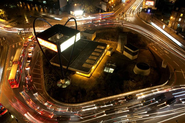 Vehicles negotiate the Old Street roundabout in Shoreditch, which has been dubbed 'Silicon Roundabout'