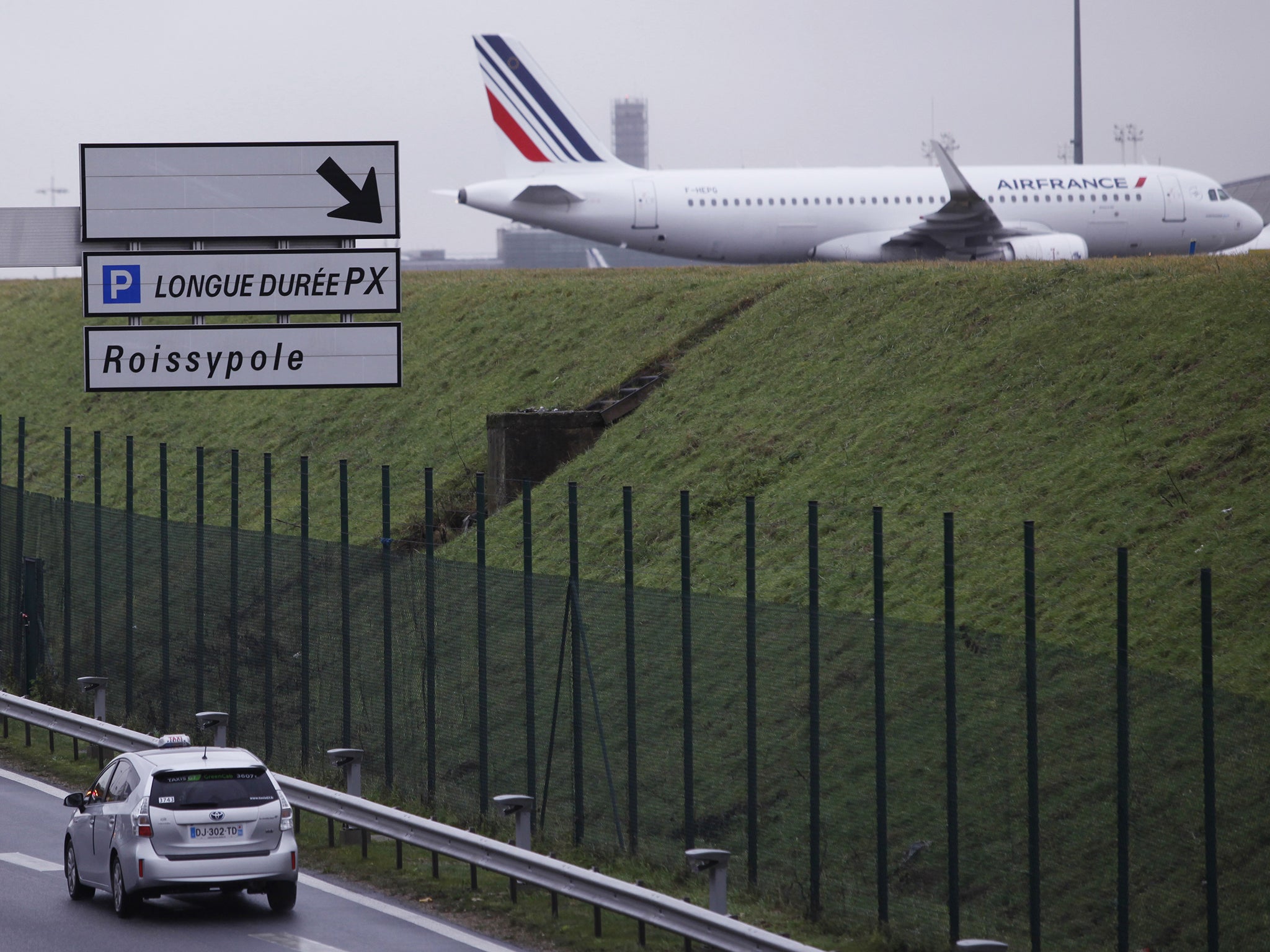 A plane on the tarmac at Charles de Gaulle airport, Paris. At least two Air France jets aborted their planned landings at the airport this morning