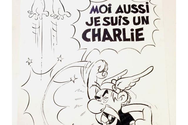 The 87-year-old cartoonist draws a furious Asterix, punching an assailant into the air and exclaiming ‘I'm Charlie too'