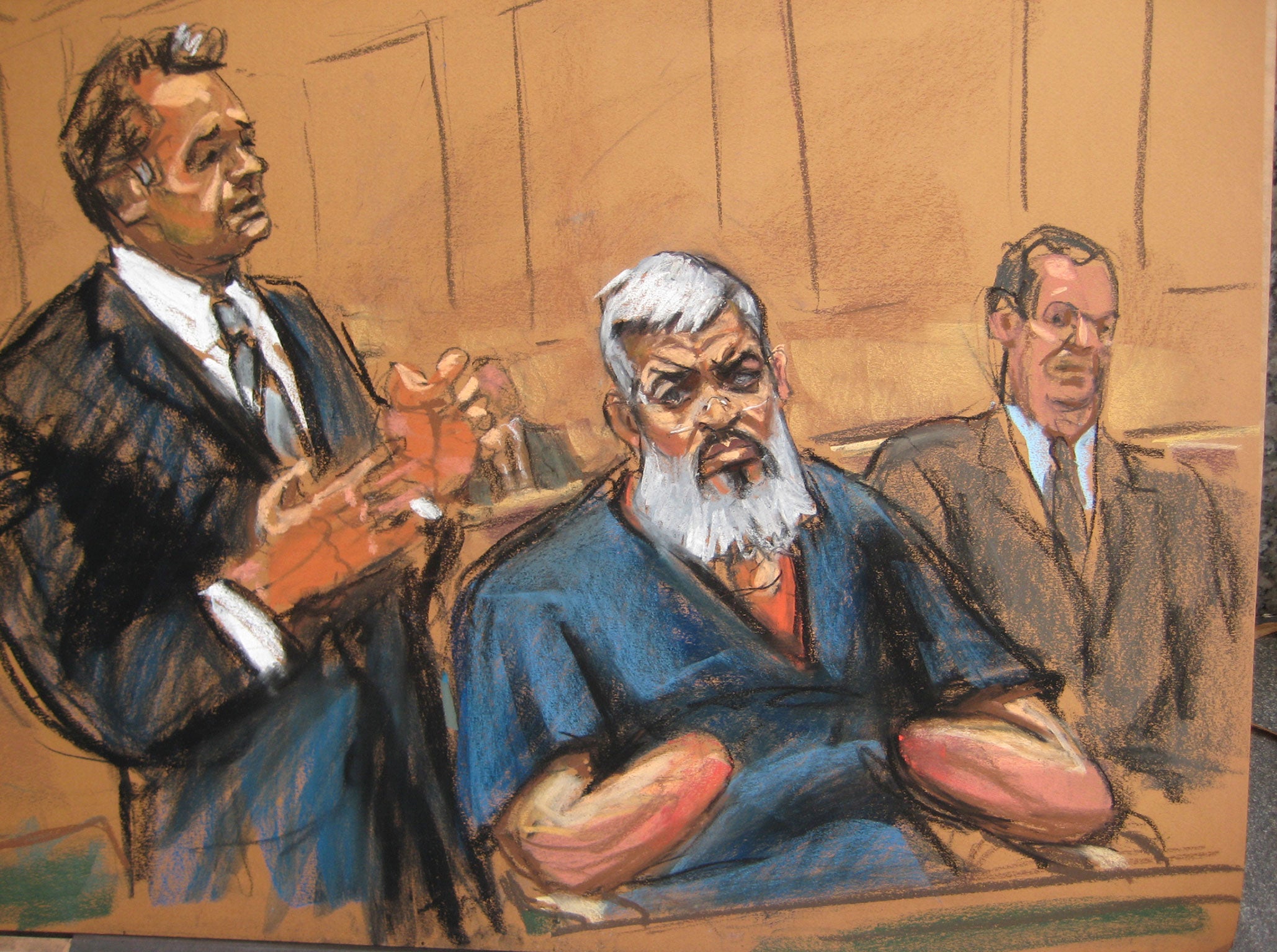 Sketch of Abu Hamza at a court hearing in 2012