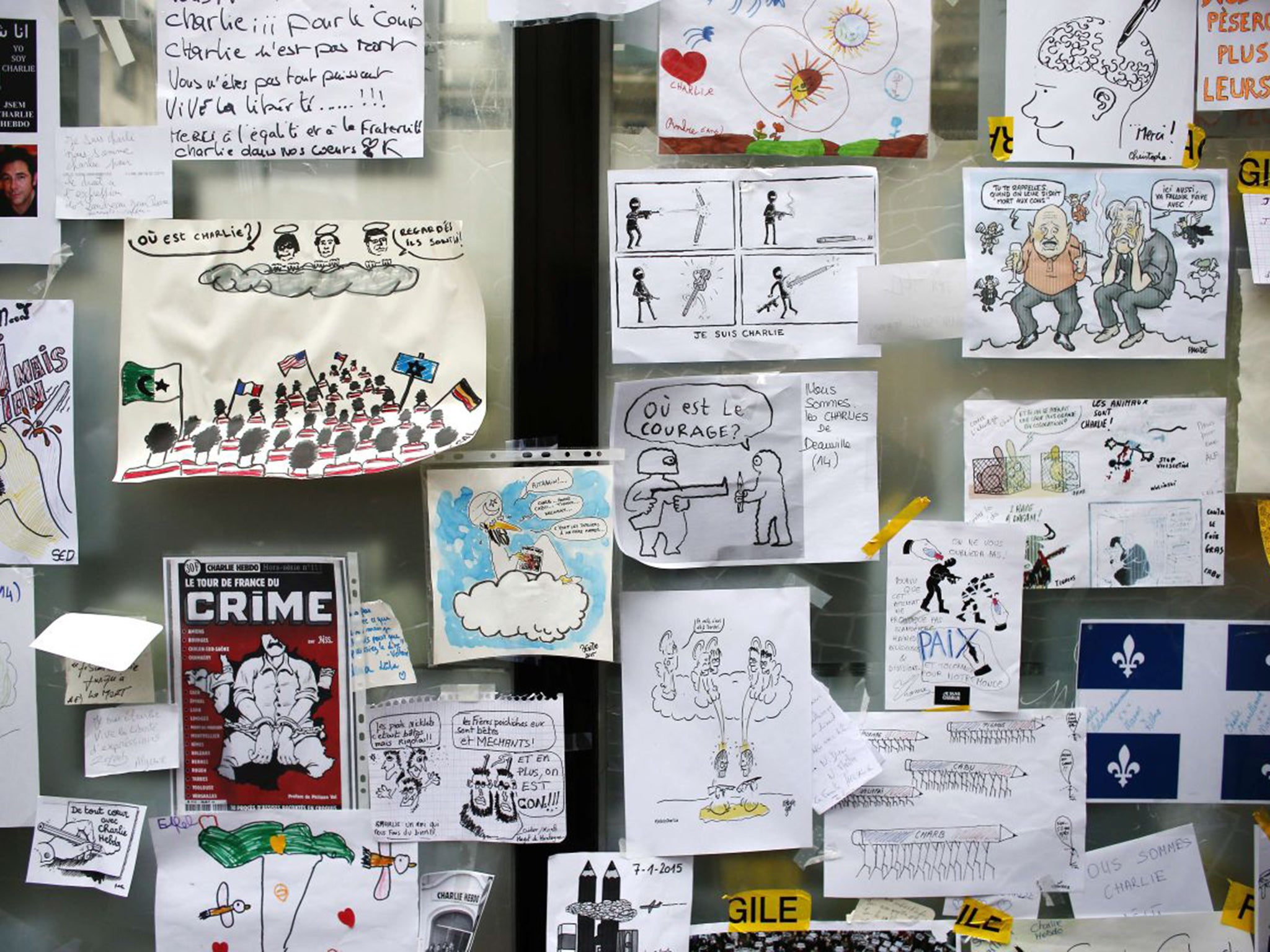 Messages of sympathy near the Charlie Hebdo office in Paris