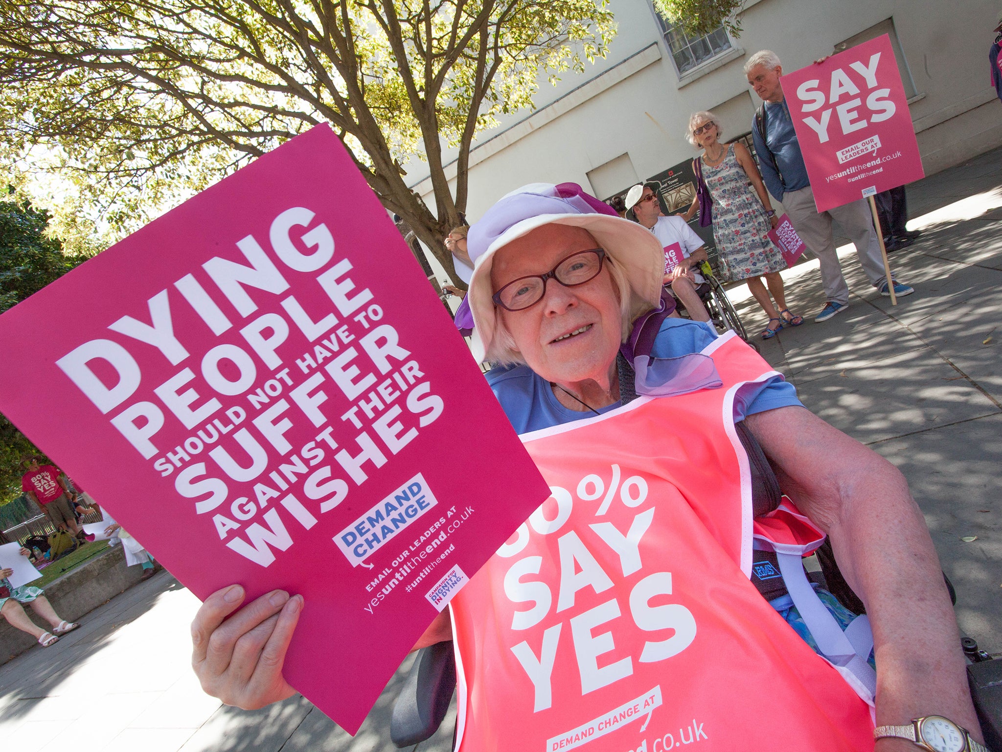 A supporter of the campaign for 'Dignity in Dying' at a protest in London last July (Corbis)