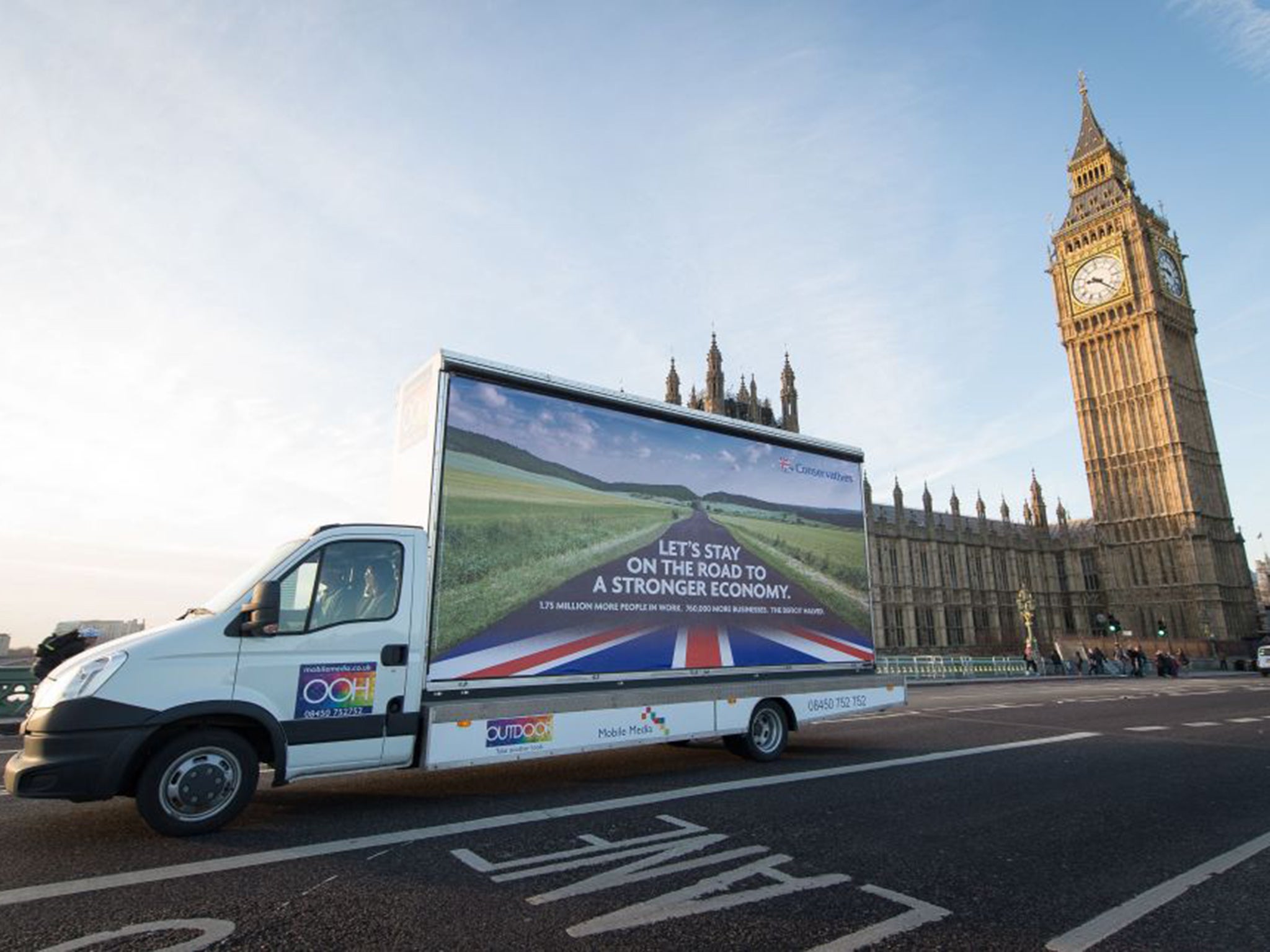 The Conservatives unveiled their first 2015 national election campaign poster in Westminster on 2nd January (AFP)