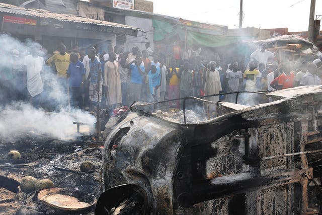 A bomb explosion rocks the crowded Monday Market in Maiduguri, Nigeria, in July