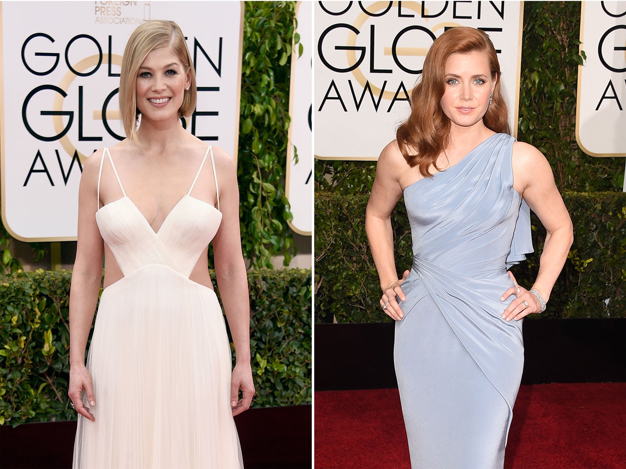 Rosamund Pike and Amy Adams arrive at the Golden Globes 2015