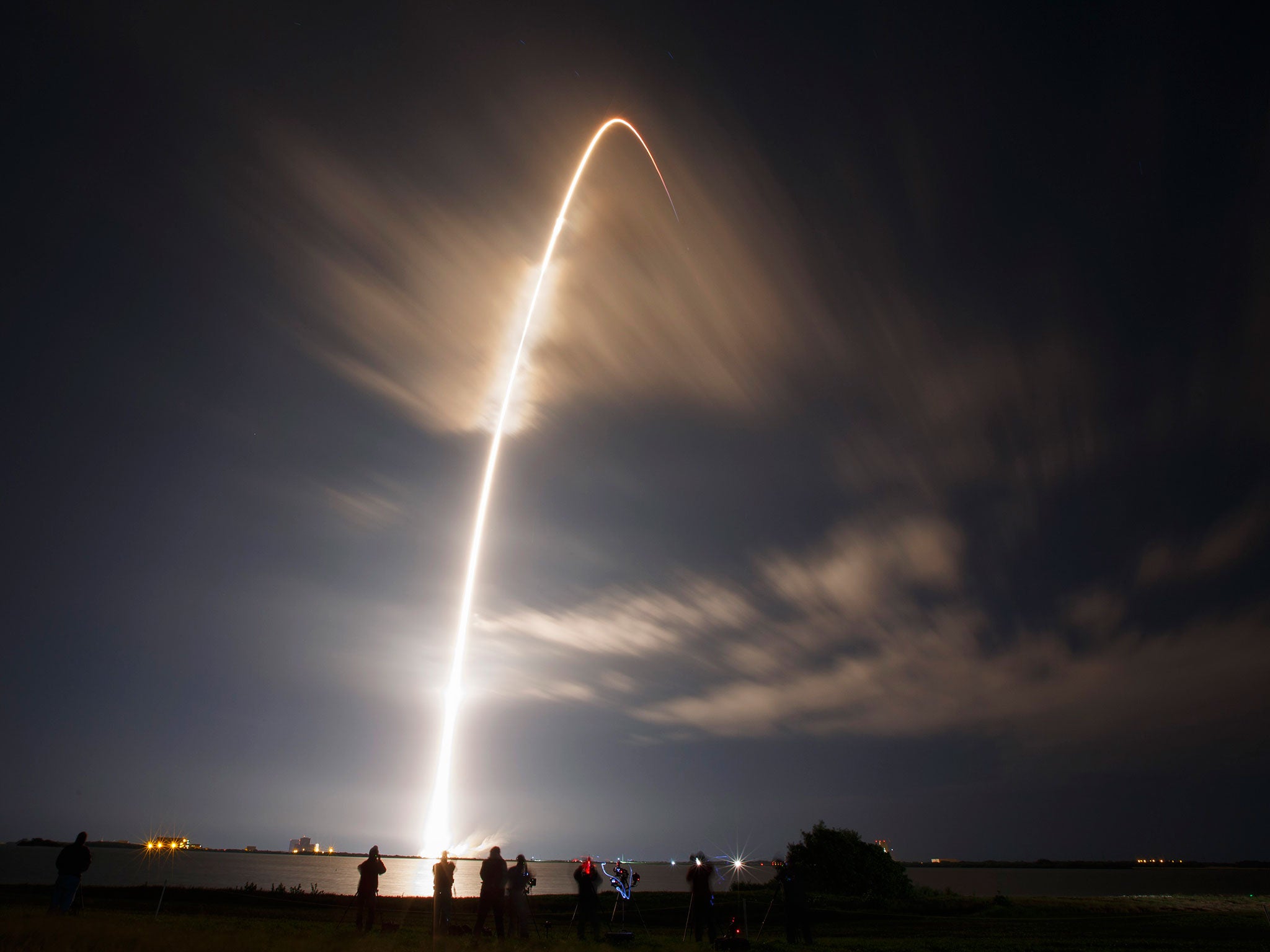 The unmanned Falcon 9 rocket launched by SpaceX, on a cargo resupply service mission to the International Space Station, lifts off from the Cape Canaveral Air Force Station in Cape Canaveral, Florida