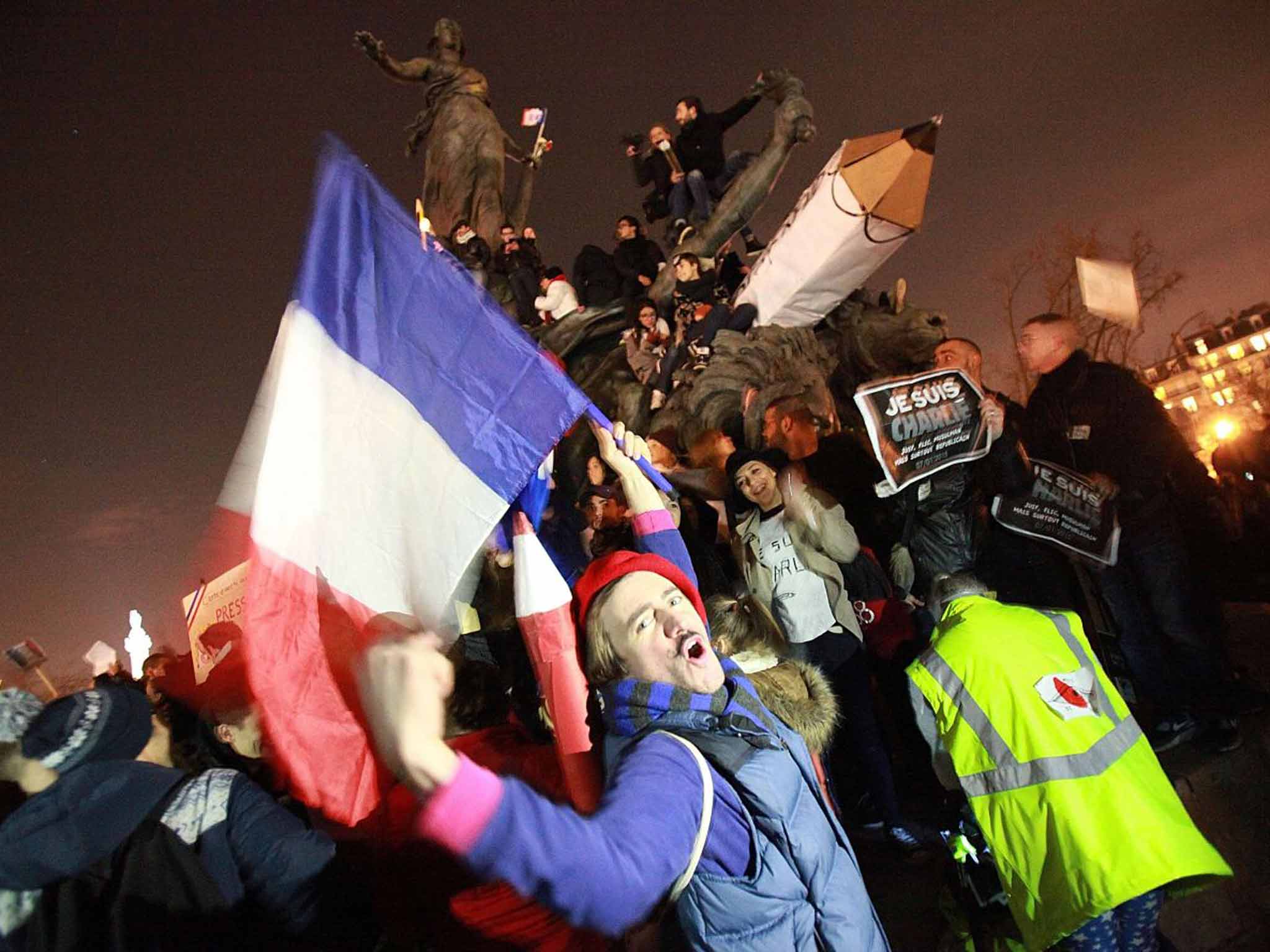 Fraternité: people take part in a unity rally on Sunday at the Place de la Nation (Nation Square) in Paris
