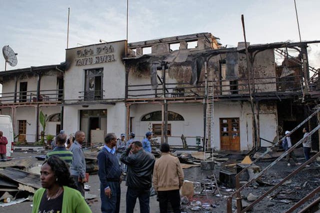 The fire-damaged Taitu Hotel in Addis Ababa after Saturday’s blaze (AFP/Getty)
